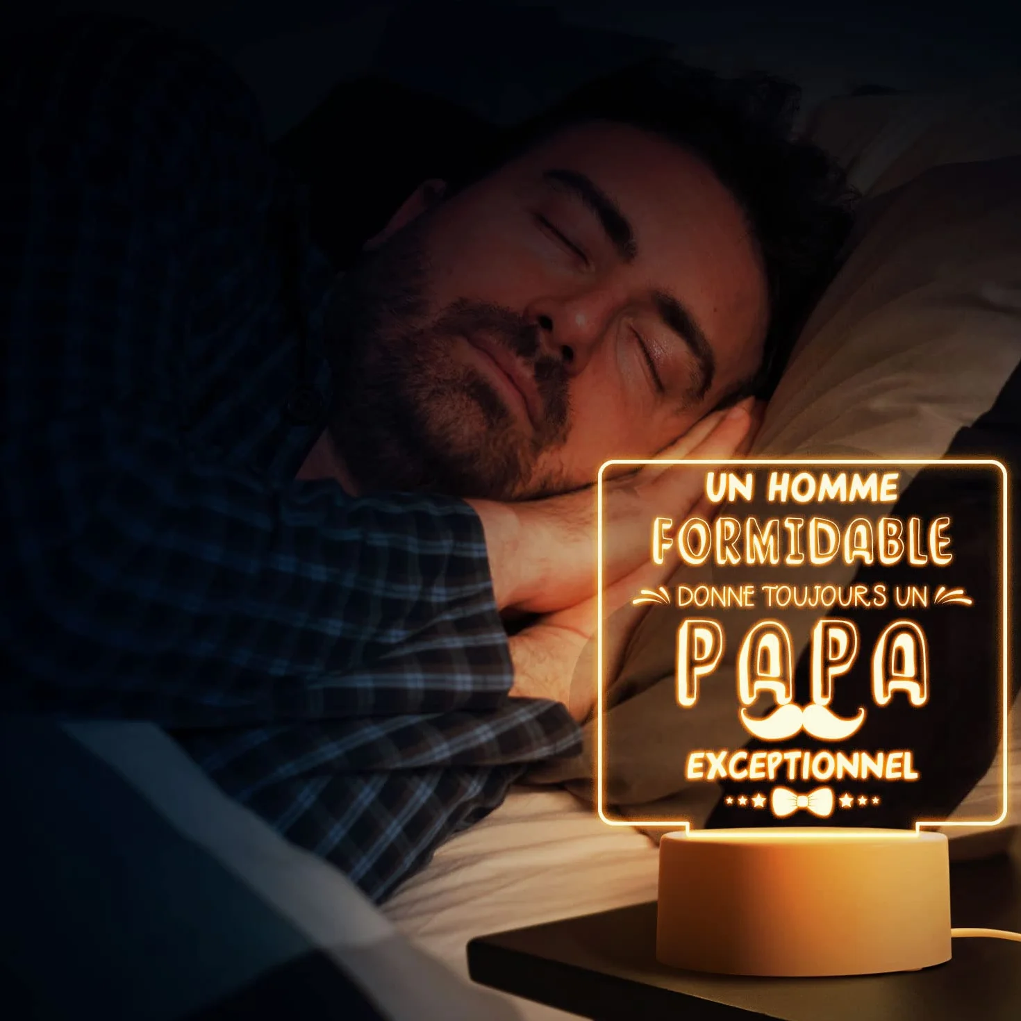 Cadeau Fête des Pères Veilleuse en Acrylique Idée Cadeaux Anniversaire Noël Papa Grand-père