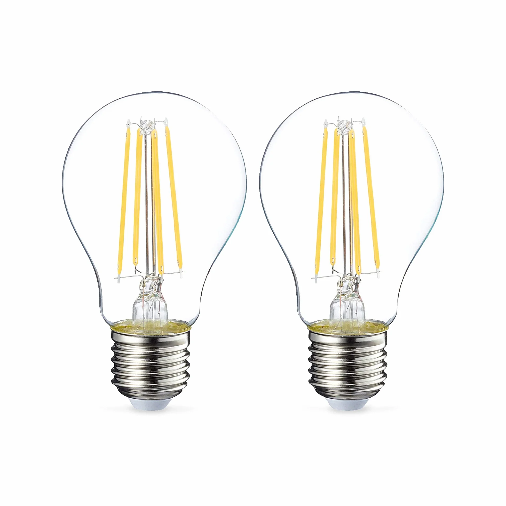 Amazon Basics Lot de 2 ampoules LED E27 7 W Filament transparent blanc chaud