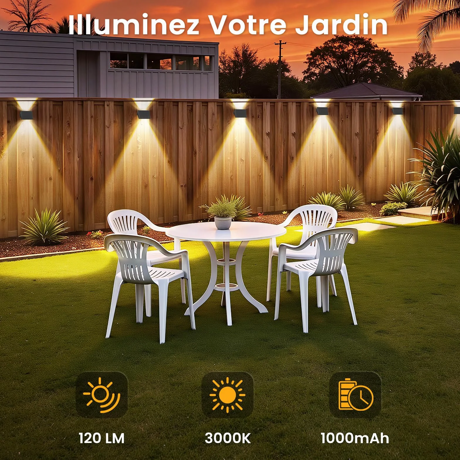 Lumière Solaire Extérieure Haut et Bas Lot de 6 LED Applique Murale Exterieur Blanc Chaud Éclairage Puissant 1000mAh Lampe Étanche IP67