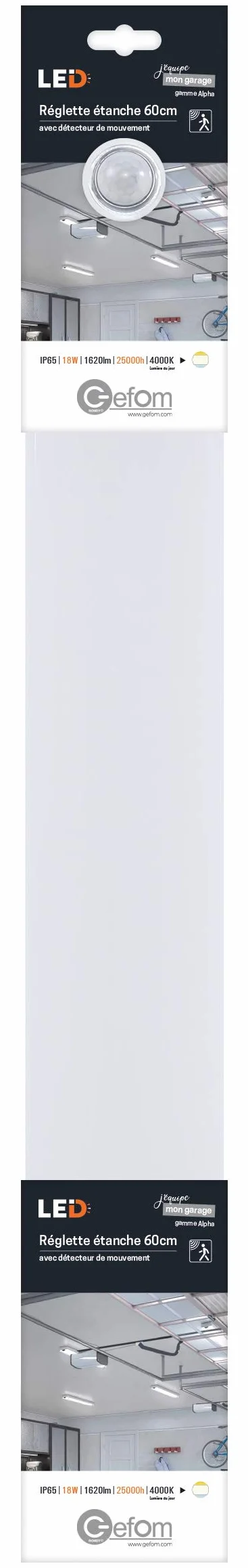 REGLETTE ETANCHE IP65 LED INTEGREE AVEC DETECTEUR 60CM 18W 1620LM CONNEXION AUTO blanc