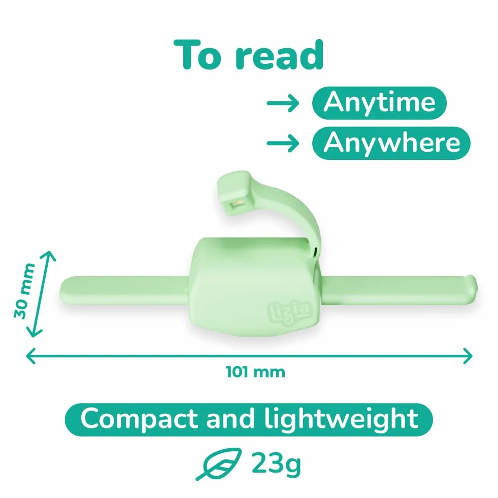 Lampe de lecture LED rechargeable lizia - Support de livre ergonomique à une main - Vert