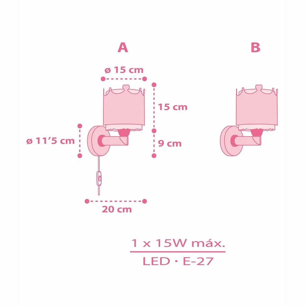 Dalber Applique Murale Enfant Little Queen Couronne Princesse Rose E27