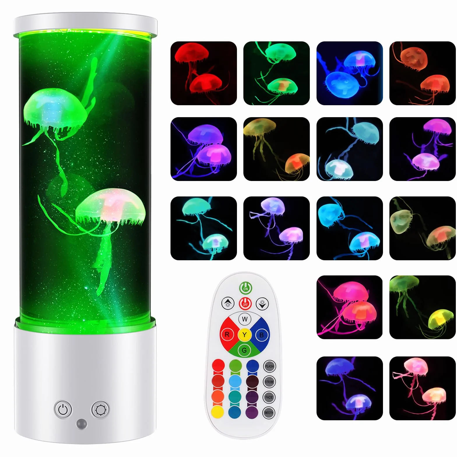 Lampe Méduse RVB 17 Couleurs 4 Modes avec Télécommande pour Aquarium Décoration Salon Bureau