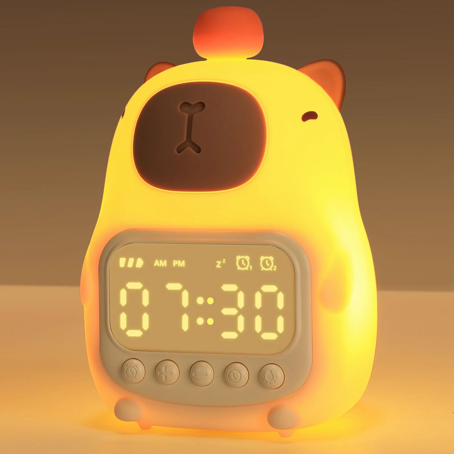 YISSVIC Réveil Enfants Capybara Veilleuse Silicone 2 Alarmes Fonction Répétition Affichage 12/24h Horloge Chevet
