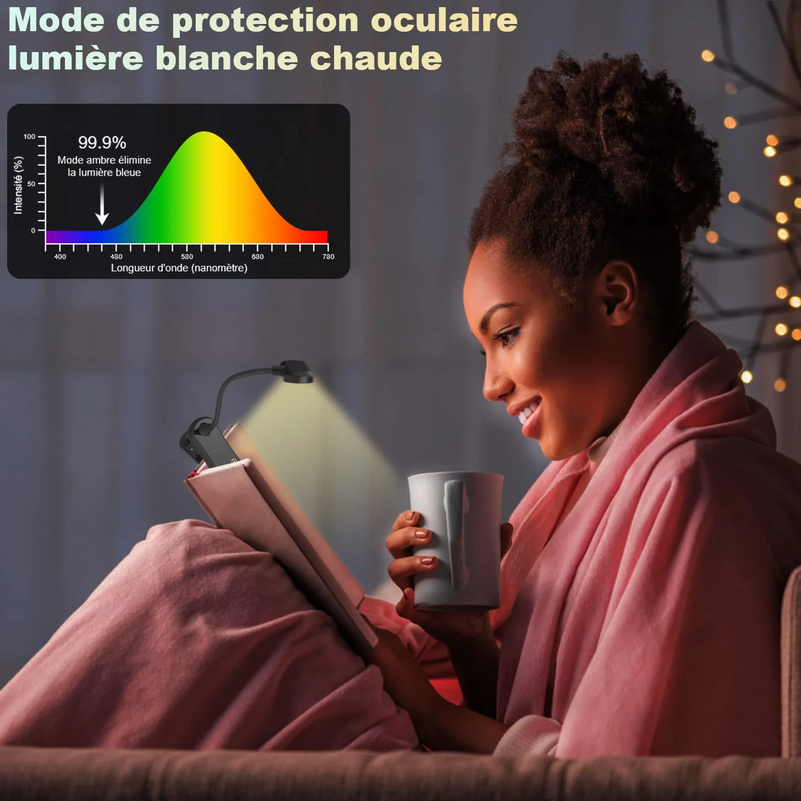 Lampe de Lecture Horizontale LED Rechargeable USB, 20 LEDs, Portable, Contrôle Tactile, 3 Couleurs, 1000mAh