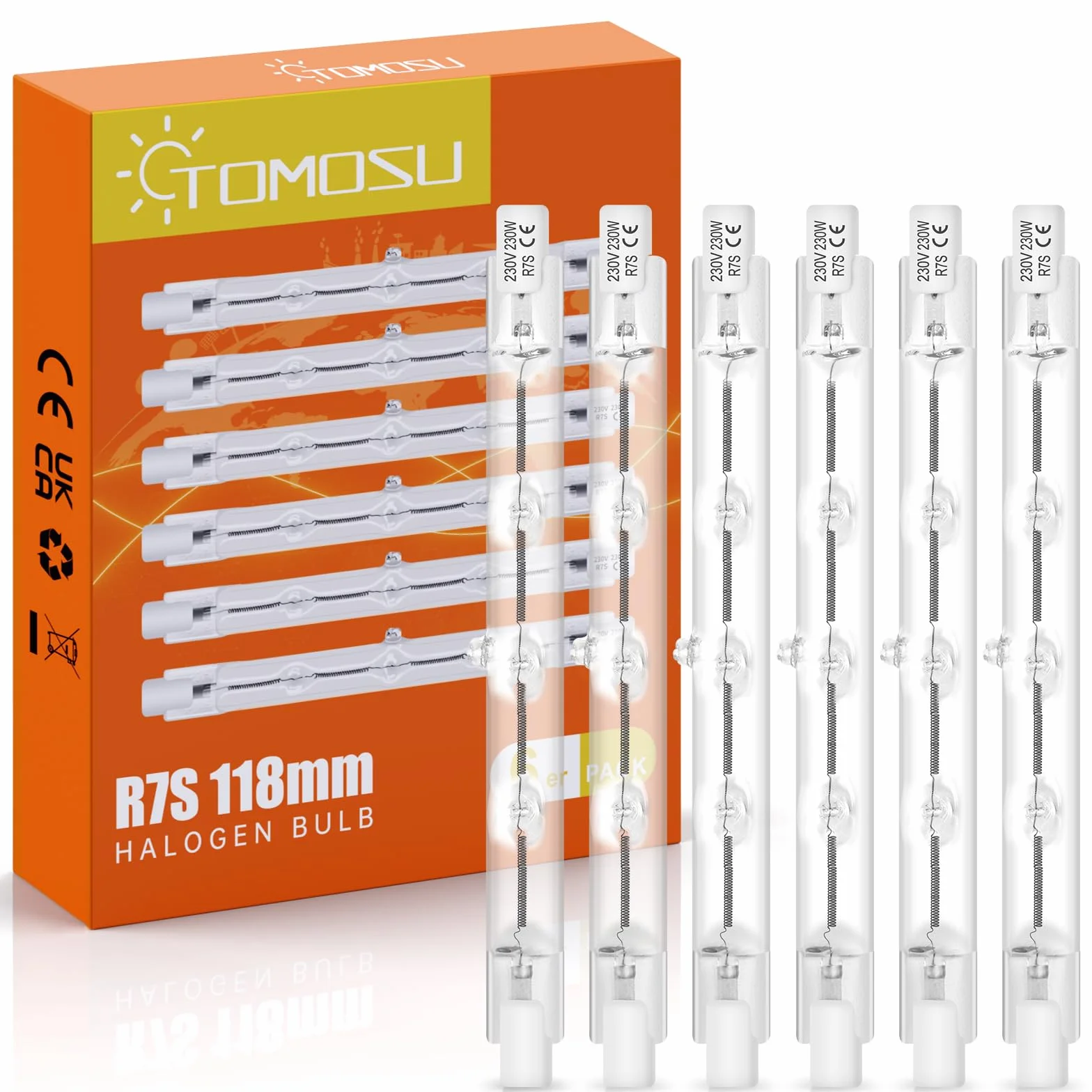 Tomosu R7s Ampoule Halogène 118mm 230W 4650LM 230V Dimmable Blanc Chaud 2800K Lot de 6