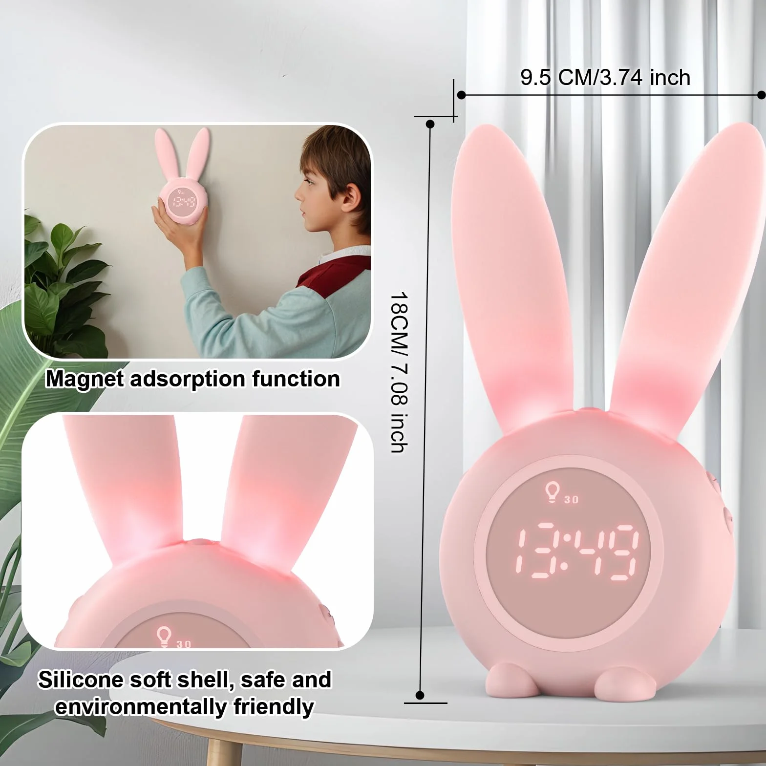 Réveil Matin à Induction en Forme de Lapin Intelligent avec Affichage Temps/Date/Température et Contrôle Vocal