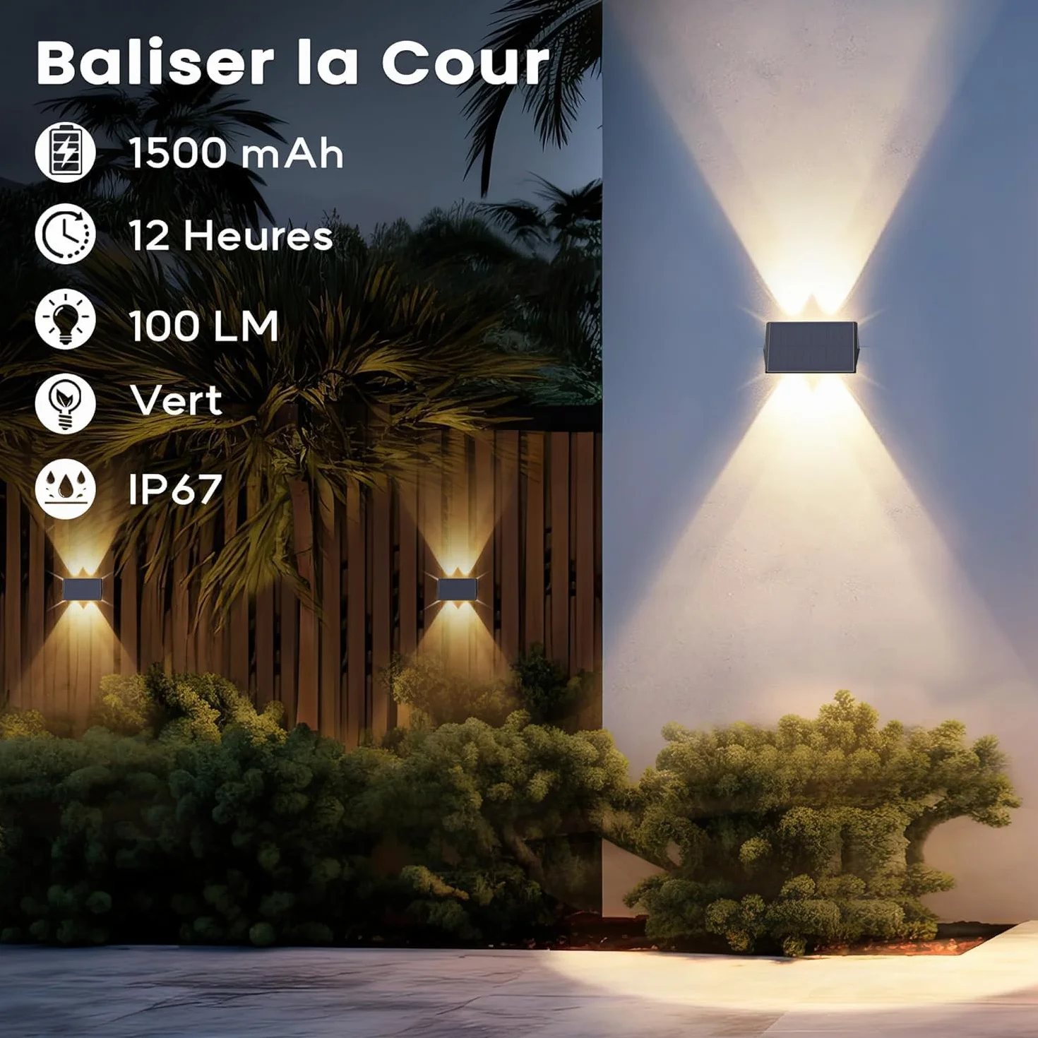 Applique Solaire Extérieur 4 Articles Blanc Chaud 1500mAh IP67 Étanche 100 Lumens Lumière Murale Sans Fil