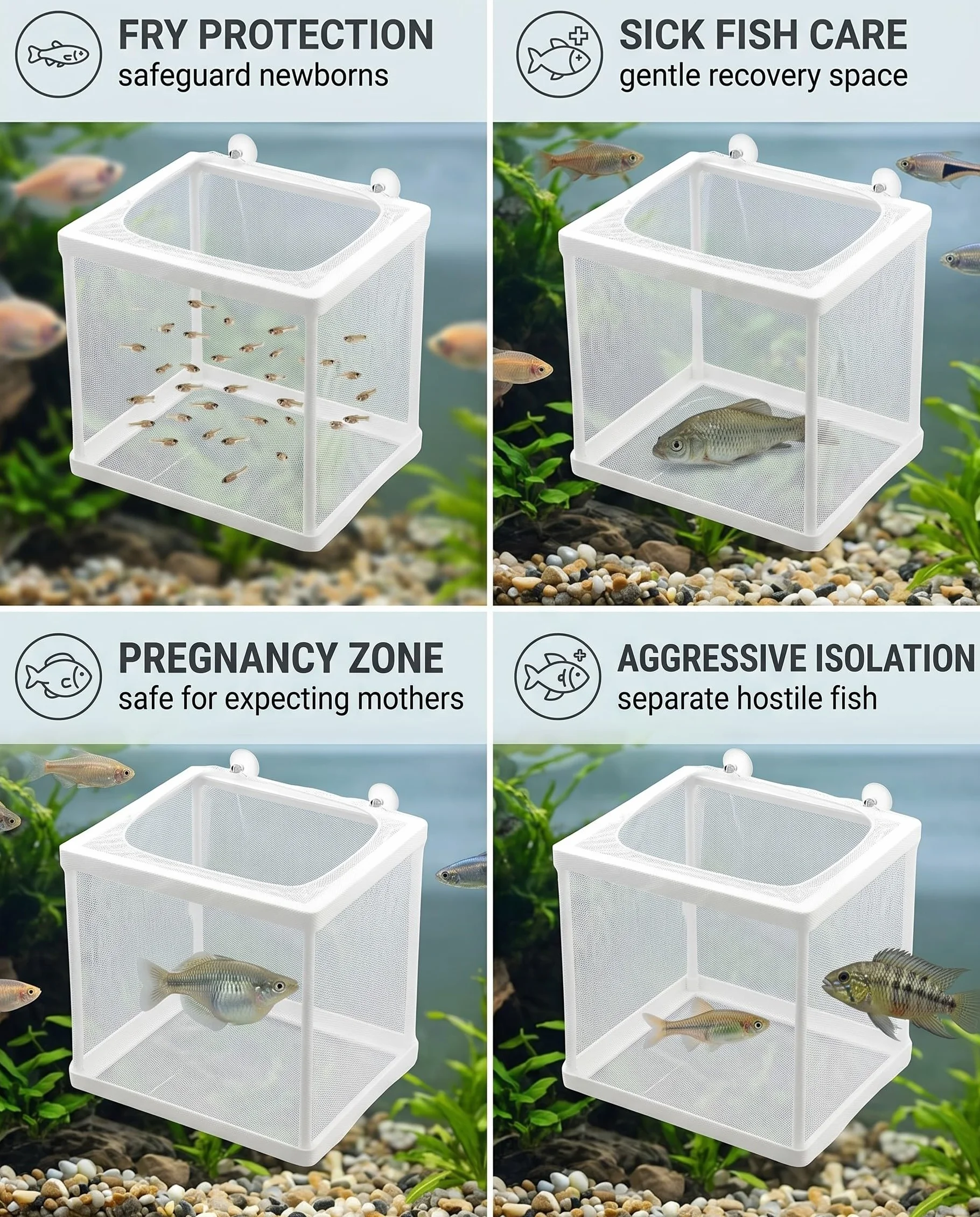 Boîte d’Élevage de Poissons, Aquarium Incubateur Filet, Séparation et Isolation pour Poisson Bébé
