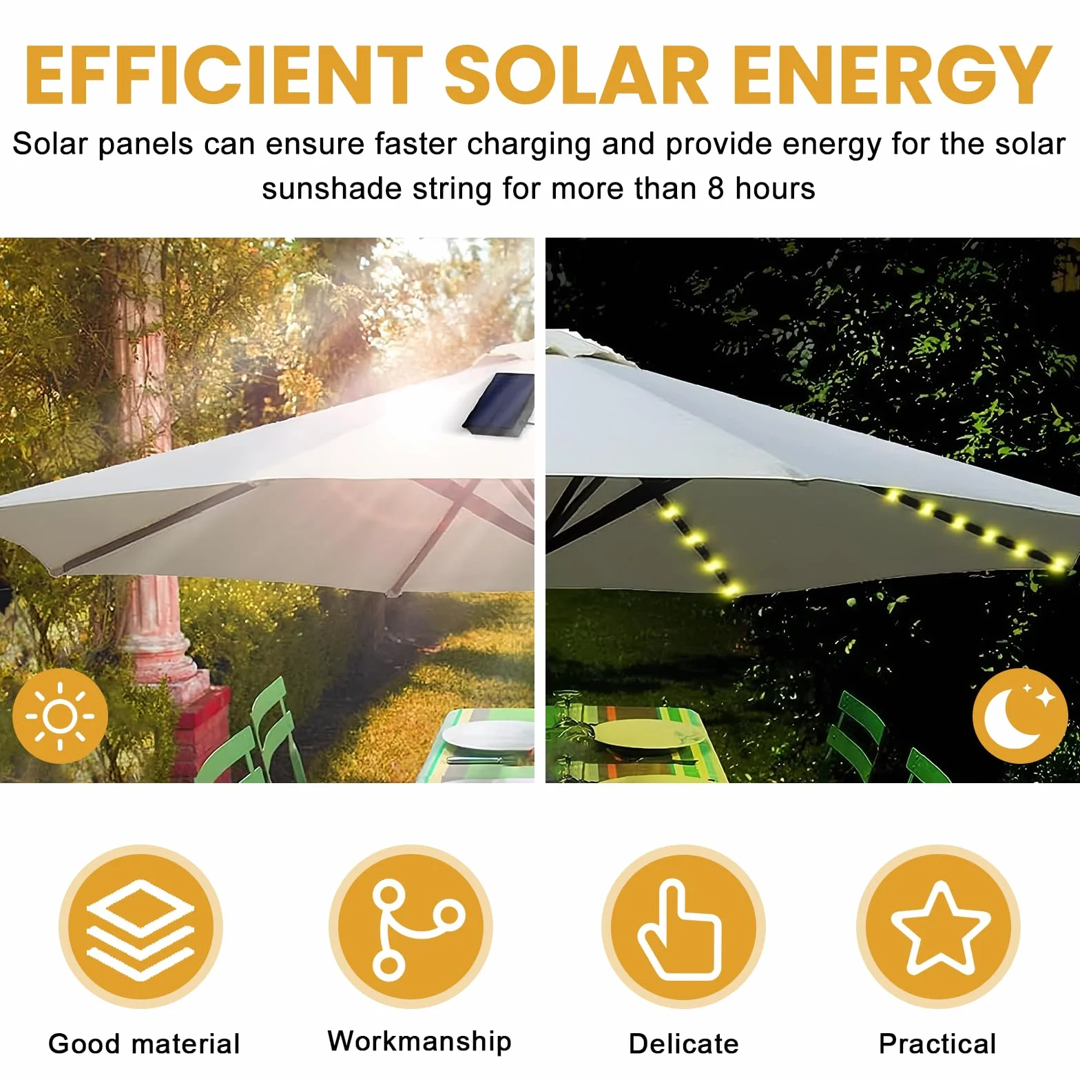 Guirlande Lumineuse Solaire Parasol Télécommande 8 Modes 104 LED IP67