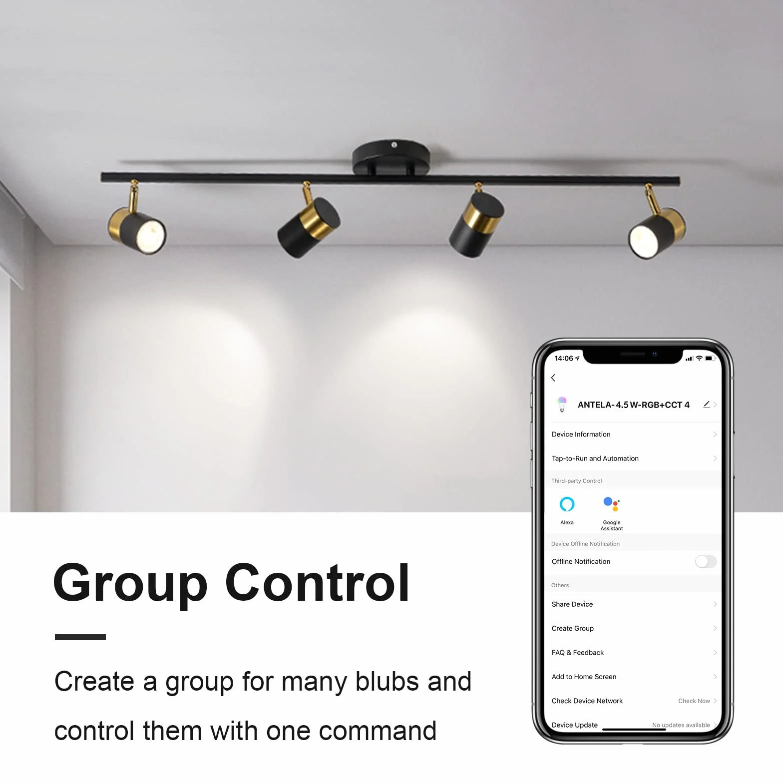 ANTELA Ampoule Connectée WiFi GU10 4,5W 350LM LED RGB 2700K-6500K Compatible Alexa Google Home 40° 4 PCS