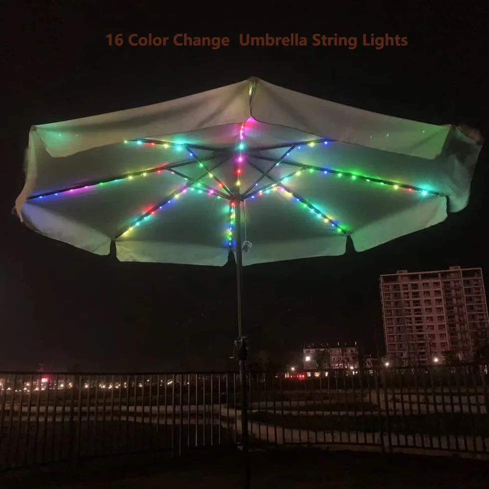 Guirlande lumineuse pour parasol 104 LED avec télécommande et minuterie 4 modes éclairage décoratif extérieur