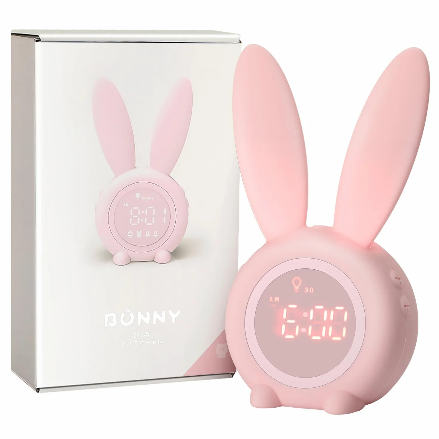 YONGYAO Réveil pour Enfants Lapin Lumineux avec Fonction Snooze, Installation Aimantée, Rose