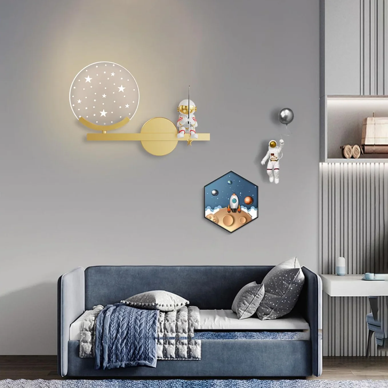 KZT Lampe Murale LED Dimmable 8W avec Interrupteur Tactile et Prise Astronaute Veilleuse Enfant