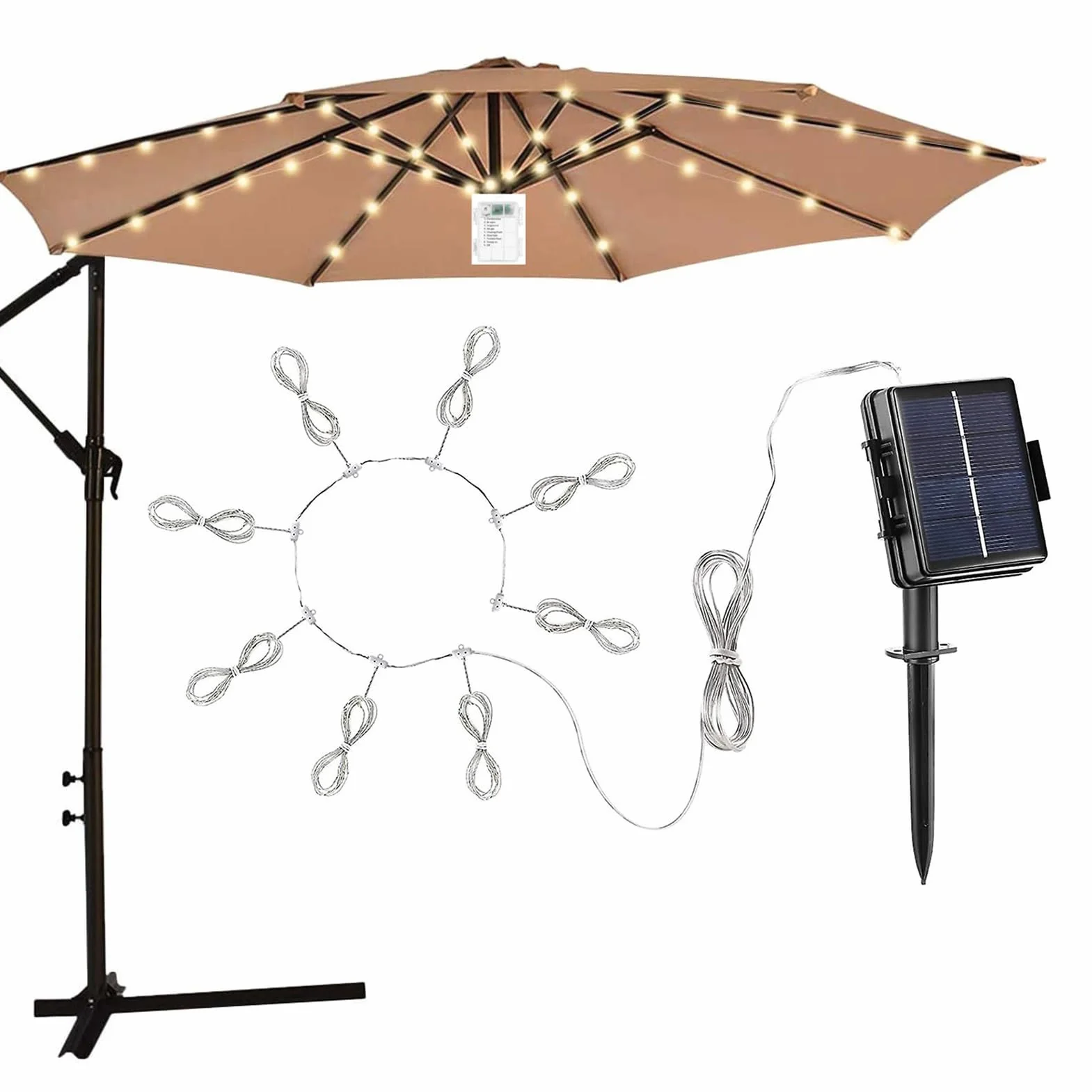 Luminaires solaires pour parasol LED étanches 8 modes de luminosité extérieur terrasse camping