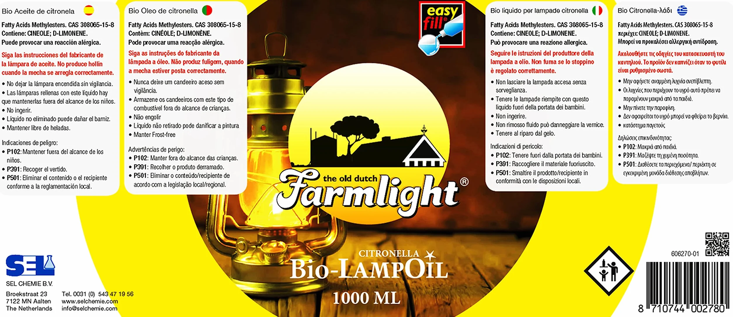Huile de Lampe Bio Citronnelle 6x1L Naturel Sans Fumée Sans Odeur