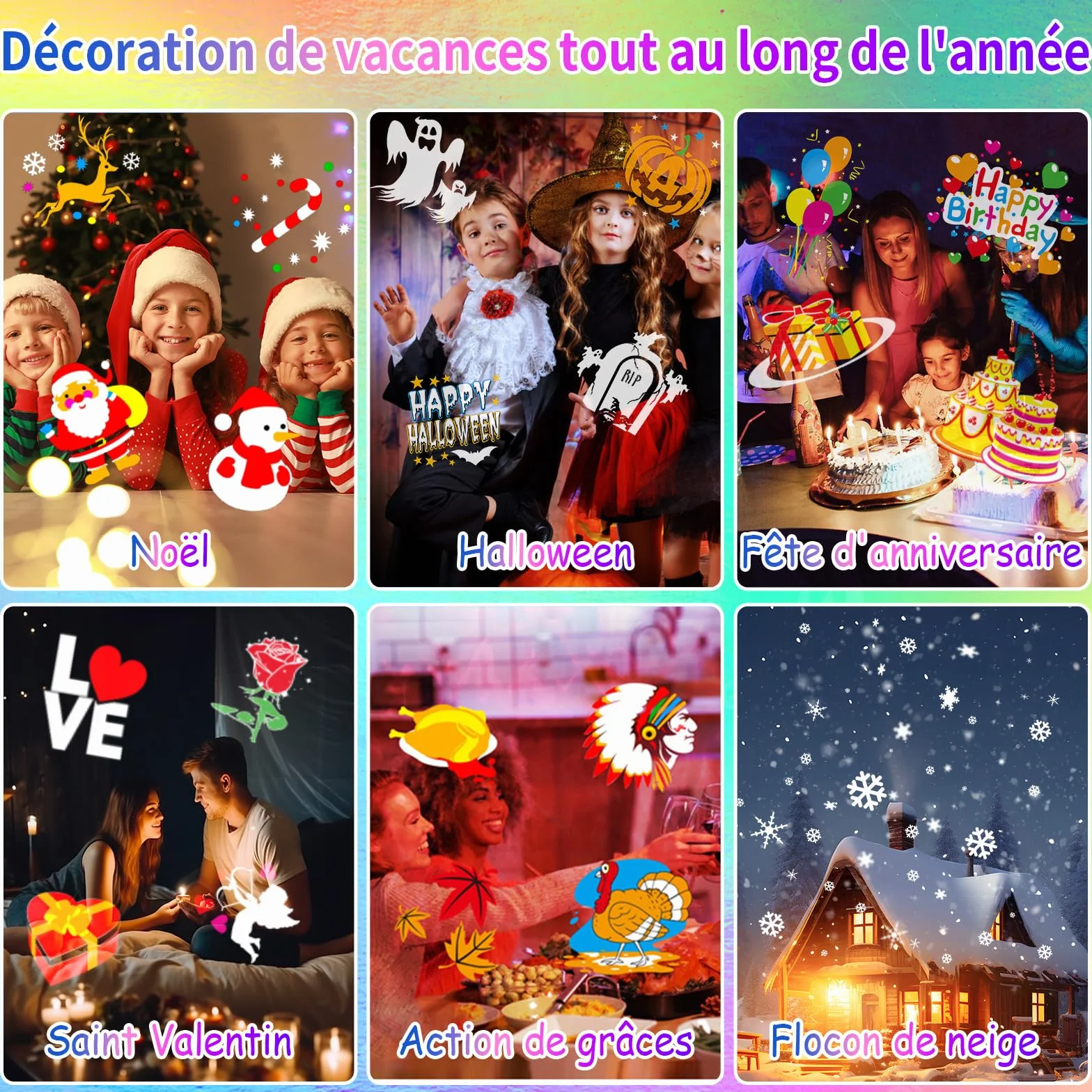 Projecteur LED Noël Extérieur Intérieur avec Télécommande 16 Motifs Effets Vagues Étanche