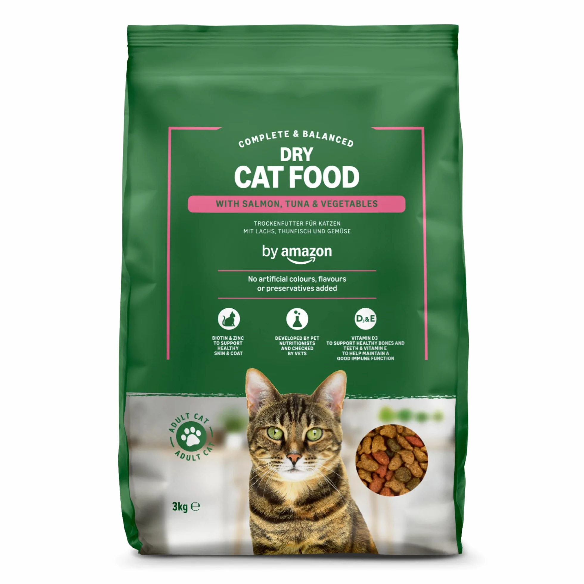 Croquettes complètes pour chats adultes au saumon, thon et légumes, 3kg