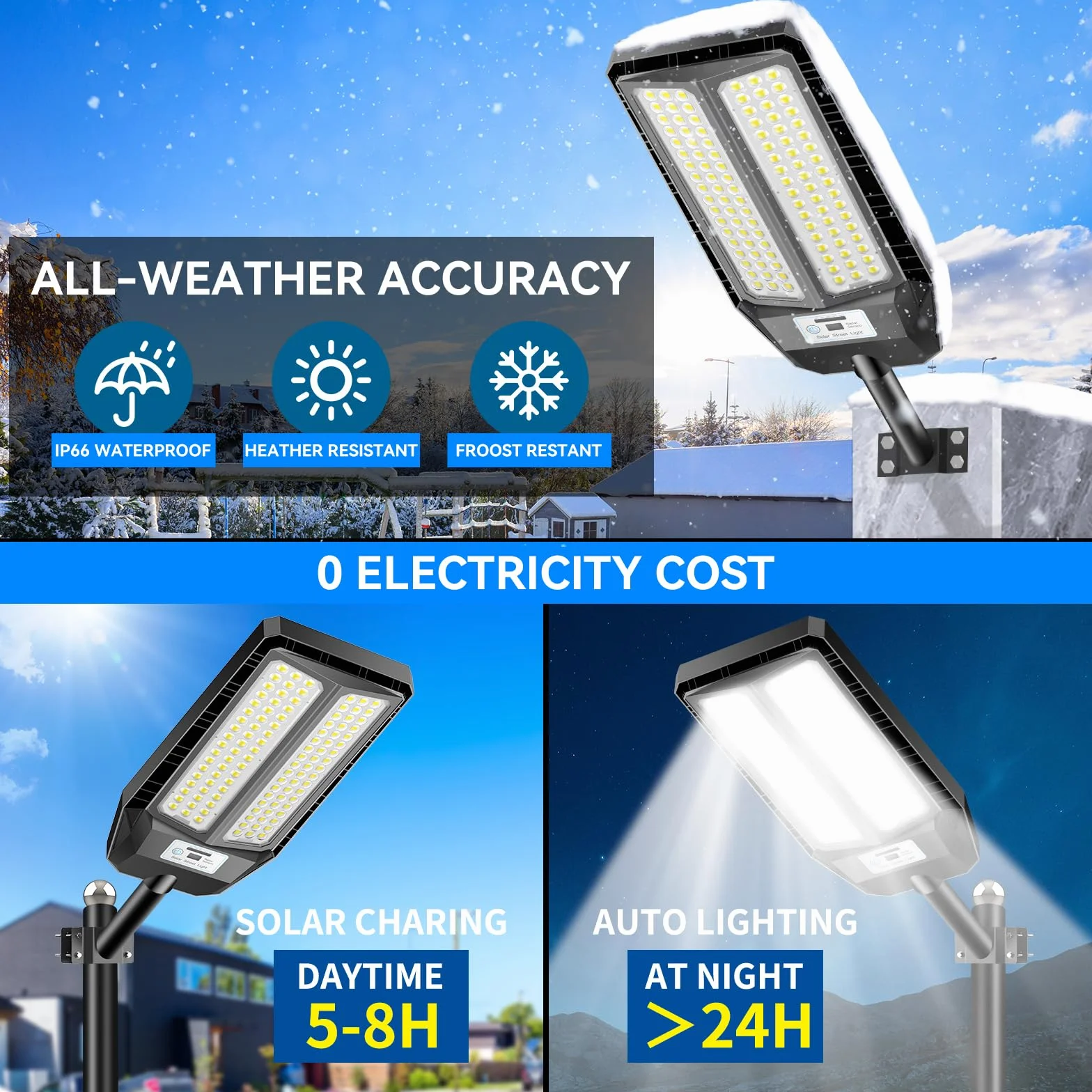 Adewalk 700W*2 Lampe Solaire Extérieure IP66 avec Télécommande et Capteur de Mouvement, 6500K LED Super Lumineux
