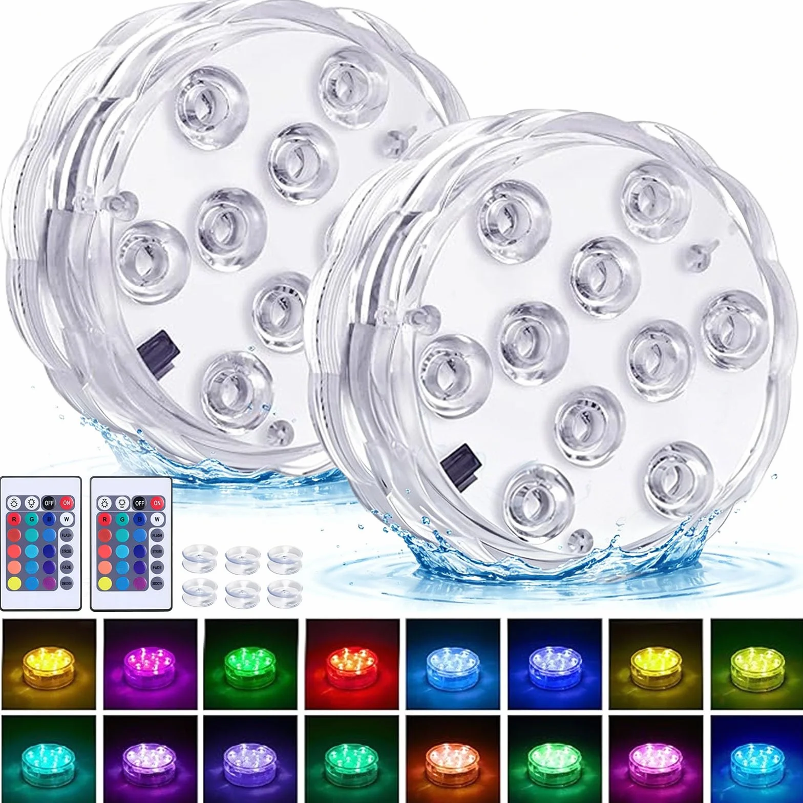 Mini Lumières LED Submersible Piscine 16 Couleurs RGB Télécommande IP68 Étanche