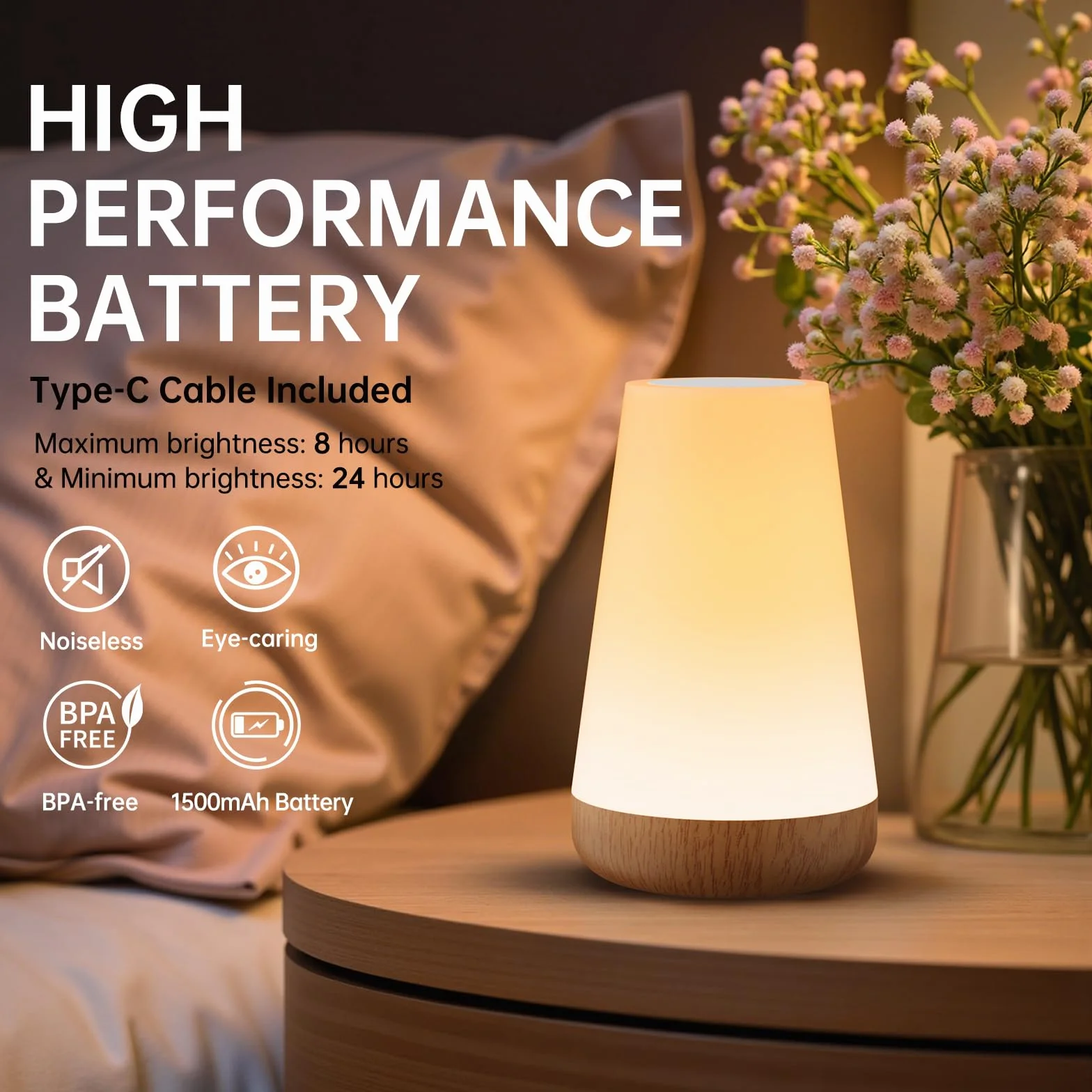 Lampe de Chevet LED Rechargeable 13 Couleurs 5 Niveaux Tactile Veilleuse Sans Fil Enfant