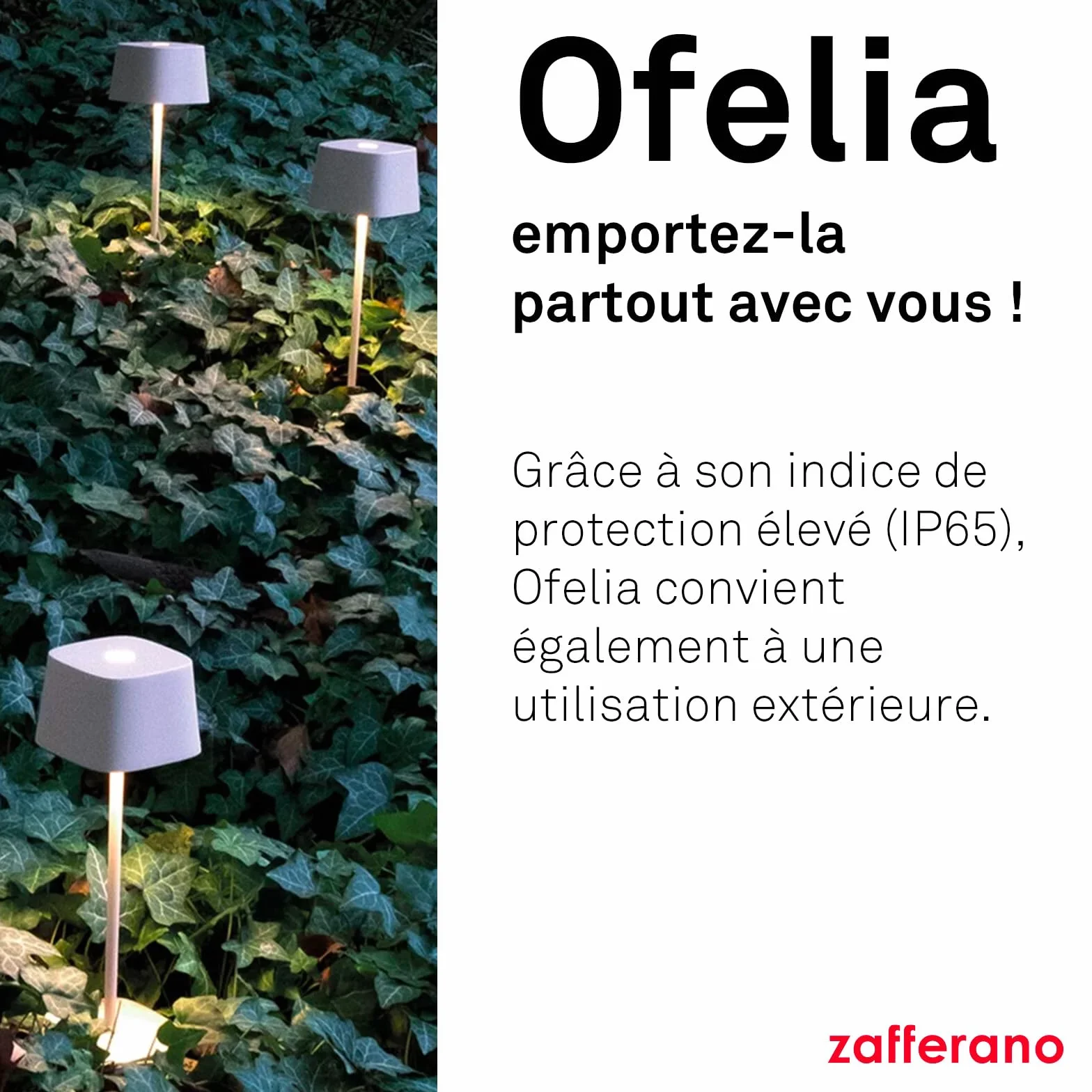 Zafferano Ofelia Lampe de Table Rechargeable Sans Fil Contrôle Tactile Dimmer 2200-3000 K Hauteur 29 cm Gris Foncé