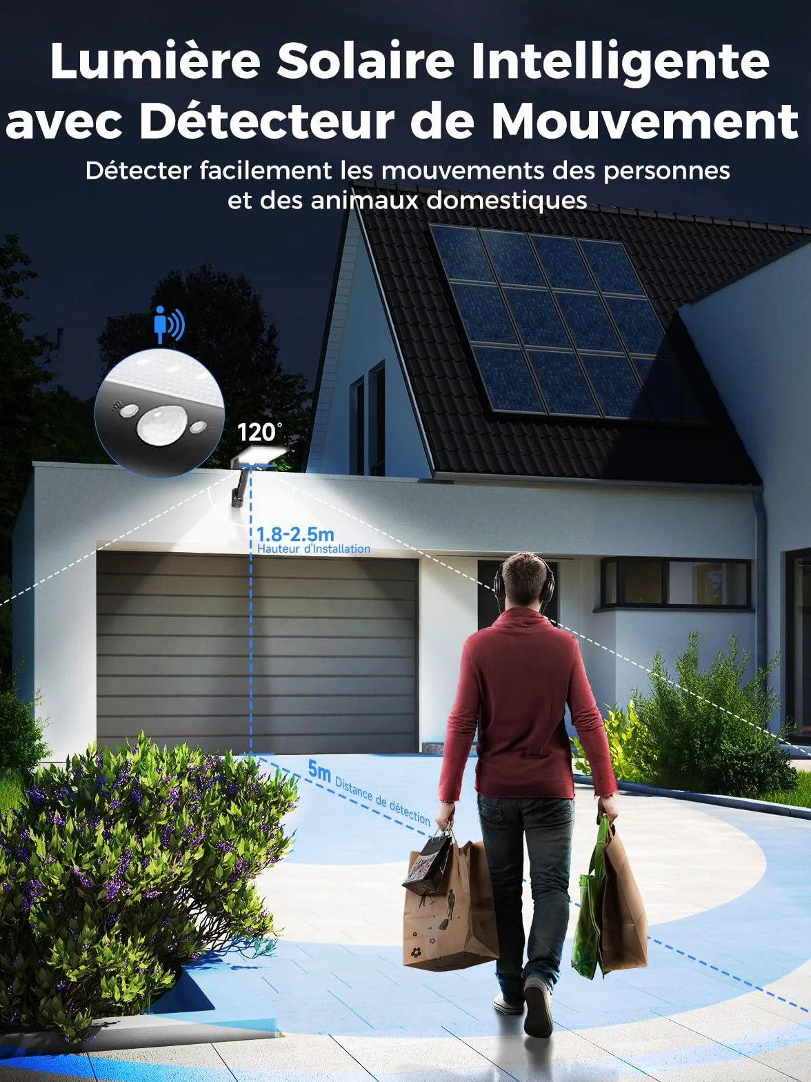 COLBOR Lampe Solaire Extérieur 56 LEDs Détecteur de Mouvement IP65 Étanche Télécommande Noir