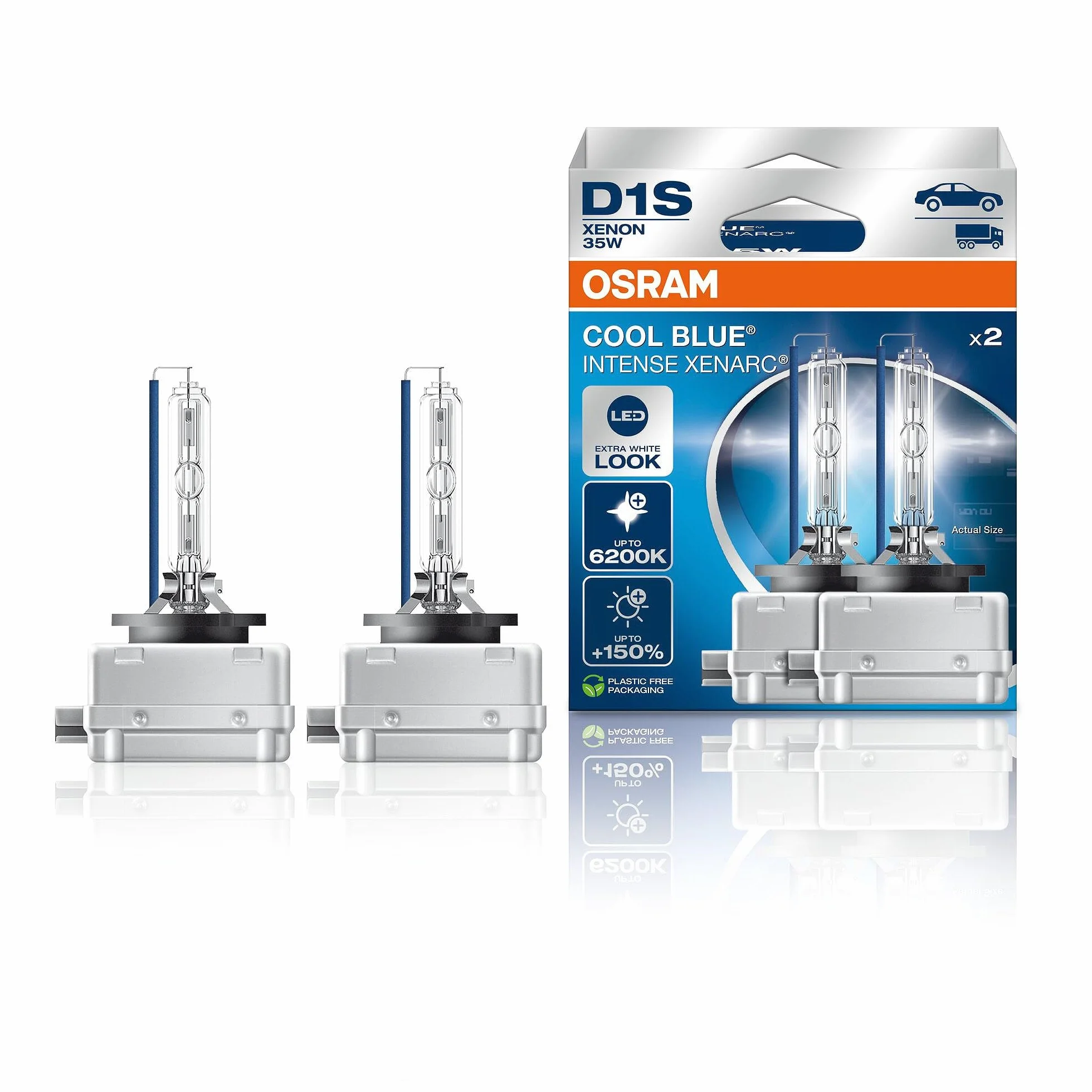 Osram XENARC® COOL BLUE® INTENSE D1S +150% luminosité 6200K lampe phare xénon look LED boîte pliante (2 lampes)
