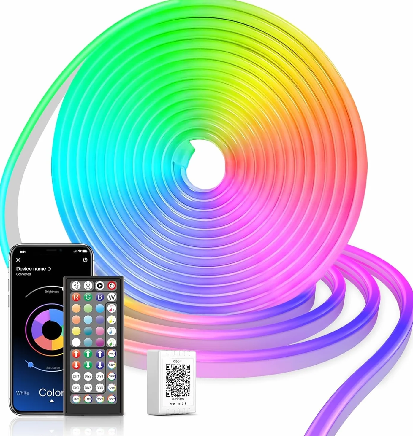 Macchiatto Ruban LED Néon 5M, Bande LED avec APP/Télécommande, Synchronisation Musicale, Imperméable, pour Intérieur et Extérieur