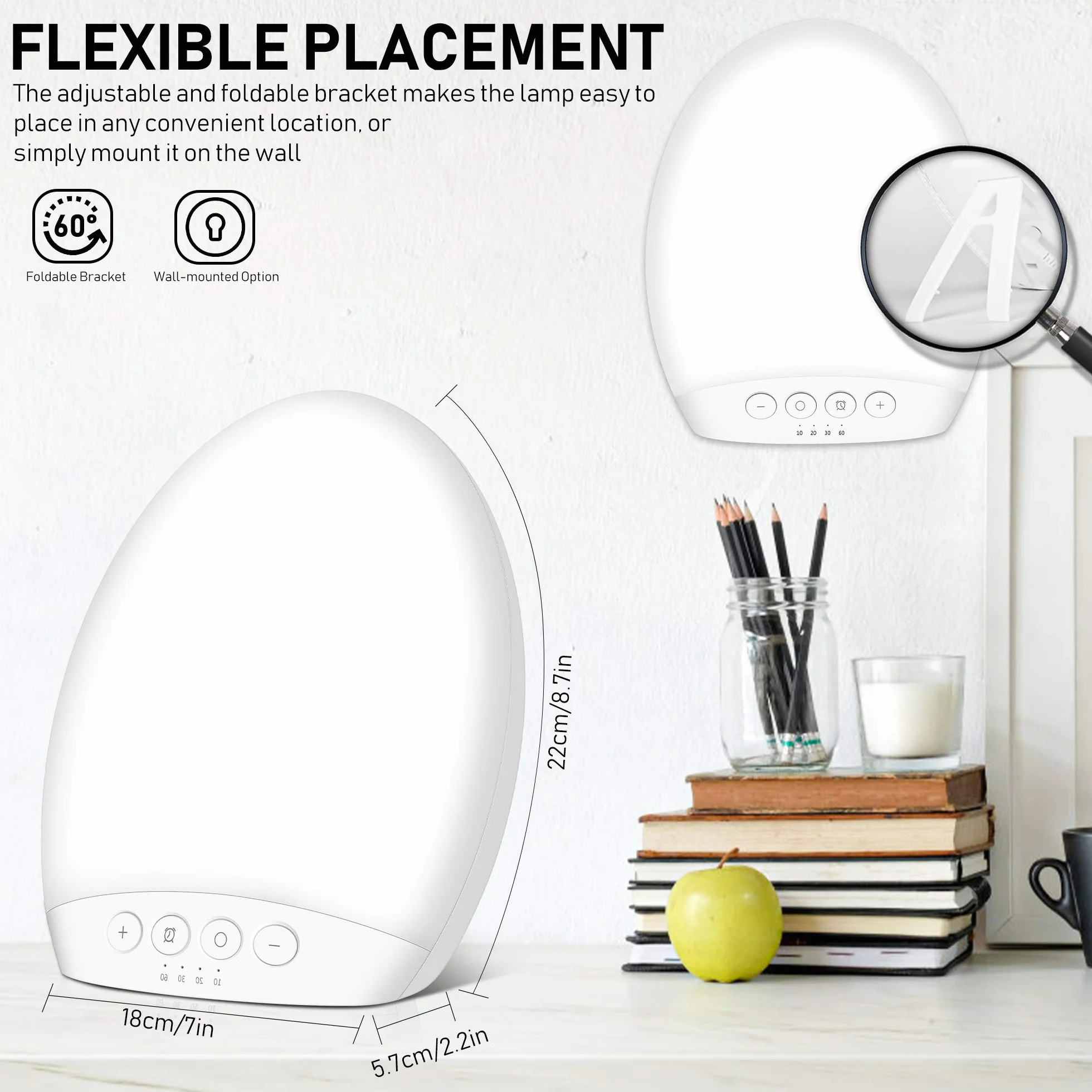 Lampe de luminothérapie 10000 Lux, LED sans UV, luminosité et température réglables, 4 minuterie, mémoire, maison ou bureau