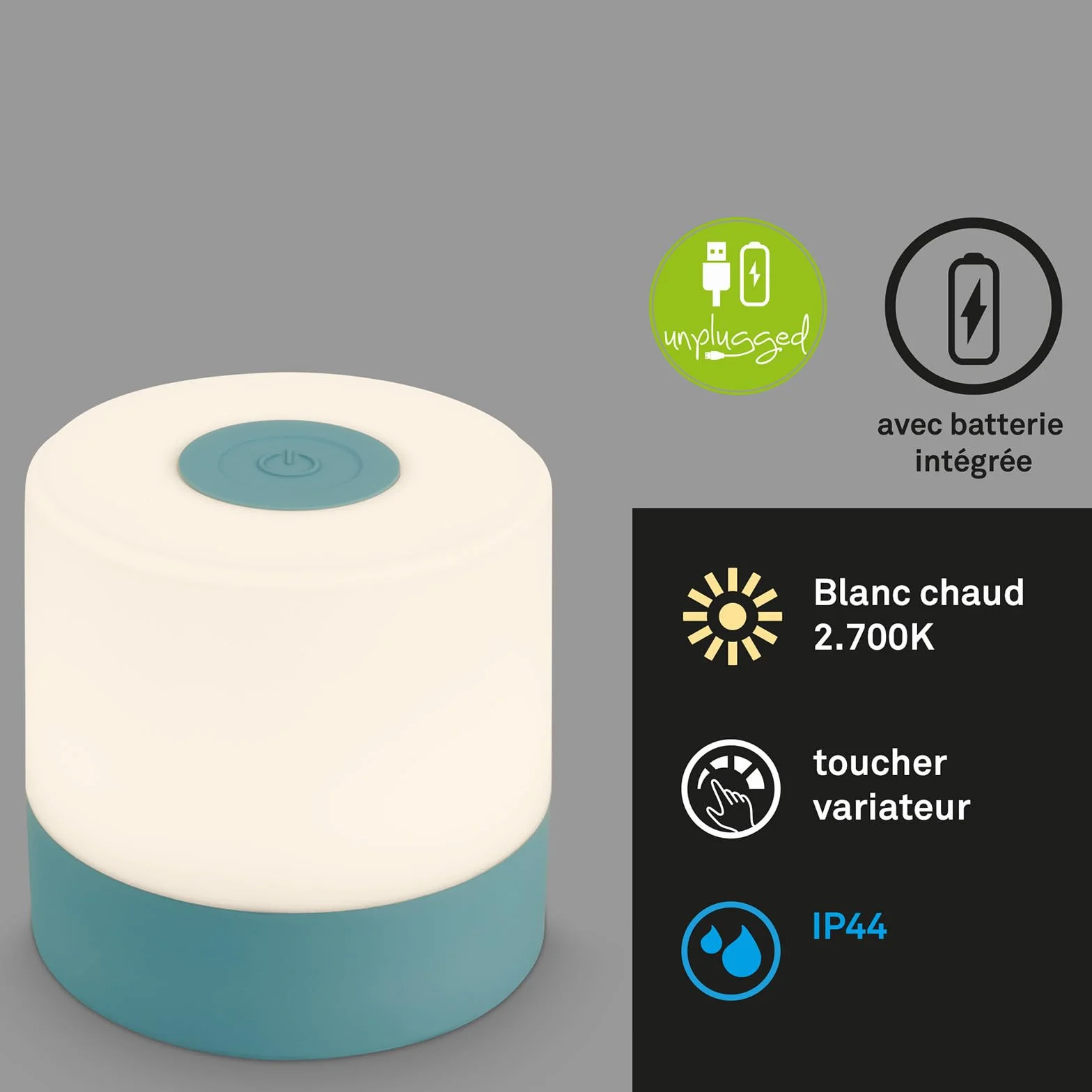 BRILONER Mini lampe de table LED sans fil, lampe de chevet Touch à intensité variable, Bleu