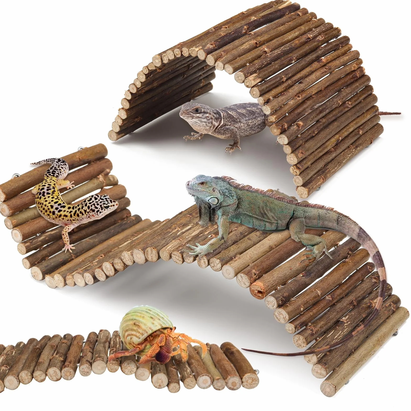 QUOZUO Lot de 2 cachettes en bois pliables pour reptiles