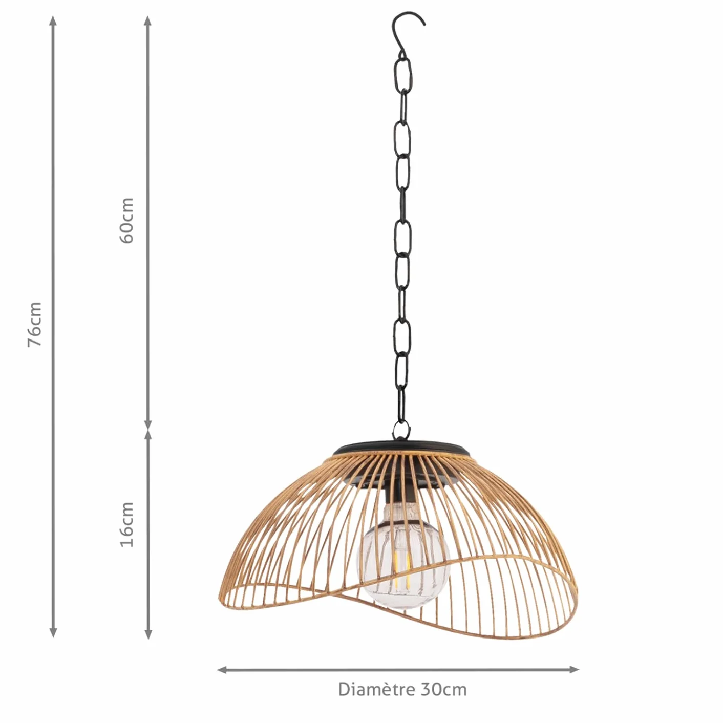 Lampe solaire extérieure SYDNEY suspension métal effet rotin