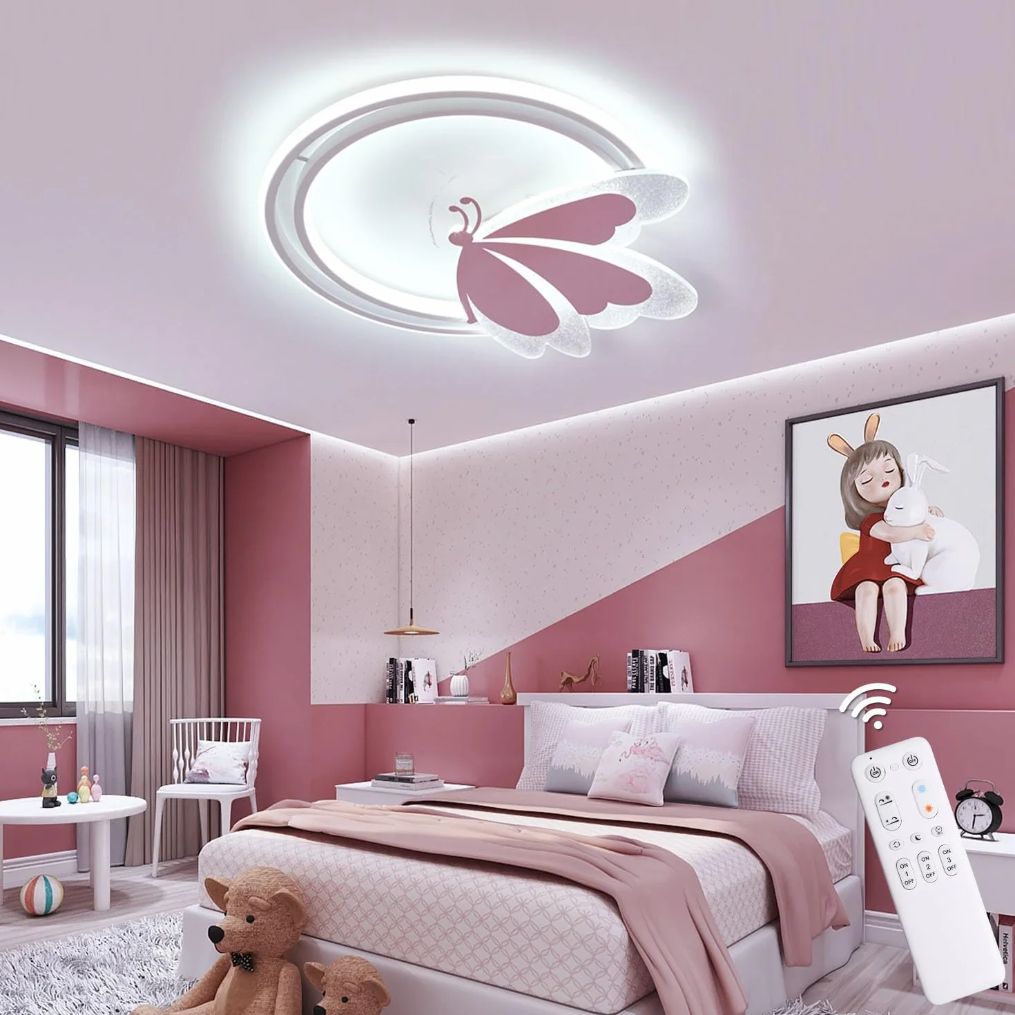 Plafonnier LED Papillon 48W avec Télécommande 4800lm Température Réglable 3000-6500K 47×40cm Métal