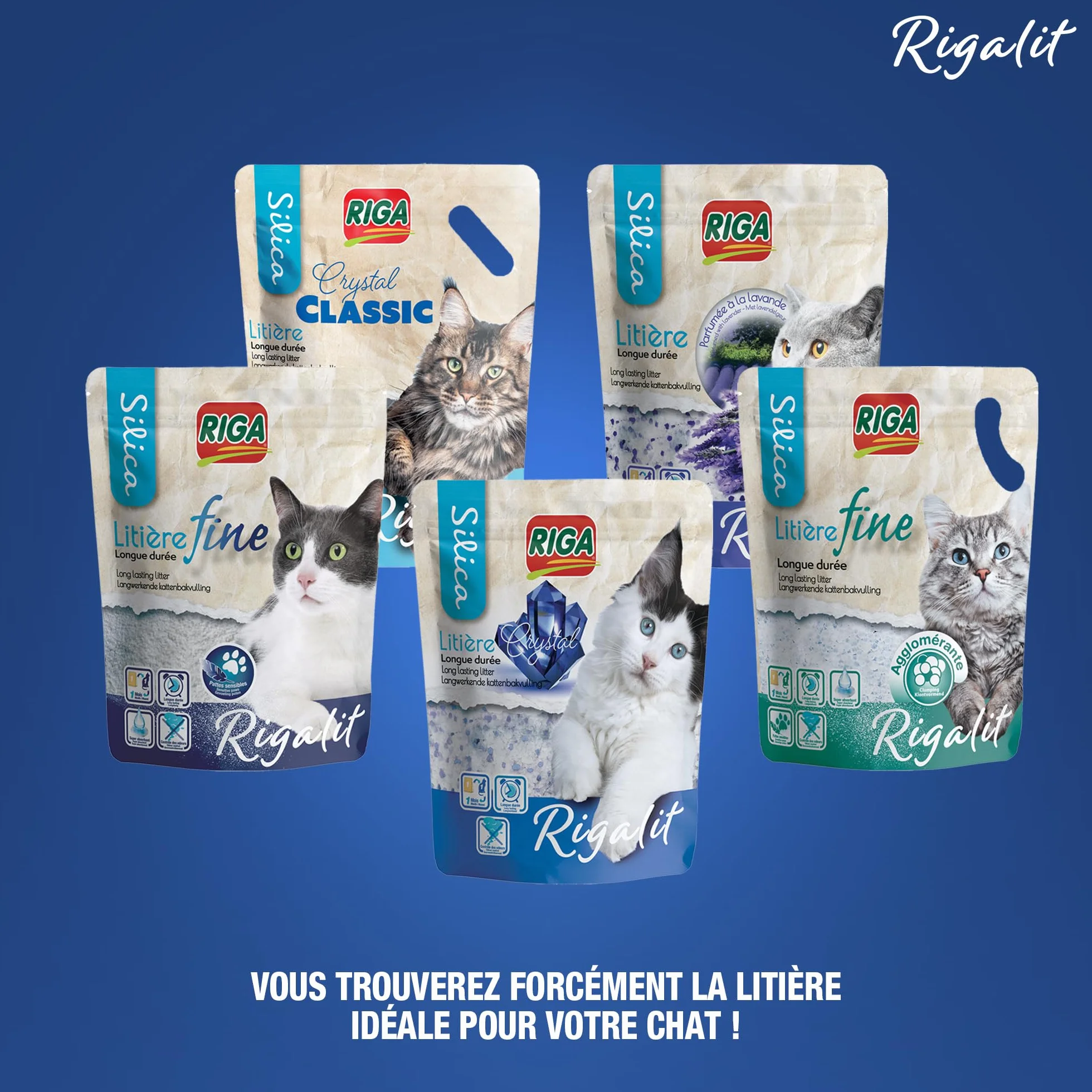 Rigalit Crystal Litière pour Chat Absorbante Minérale Gel de Silice 2,2 kg