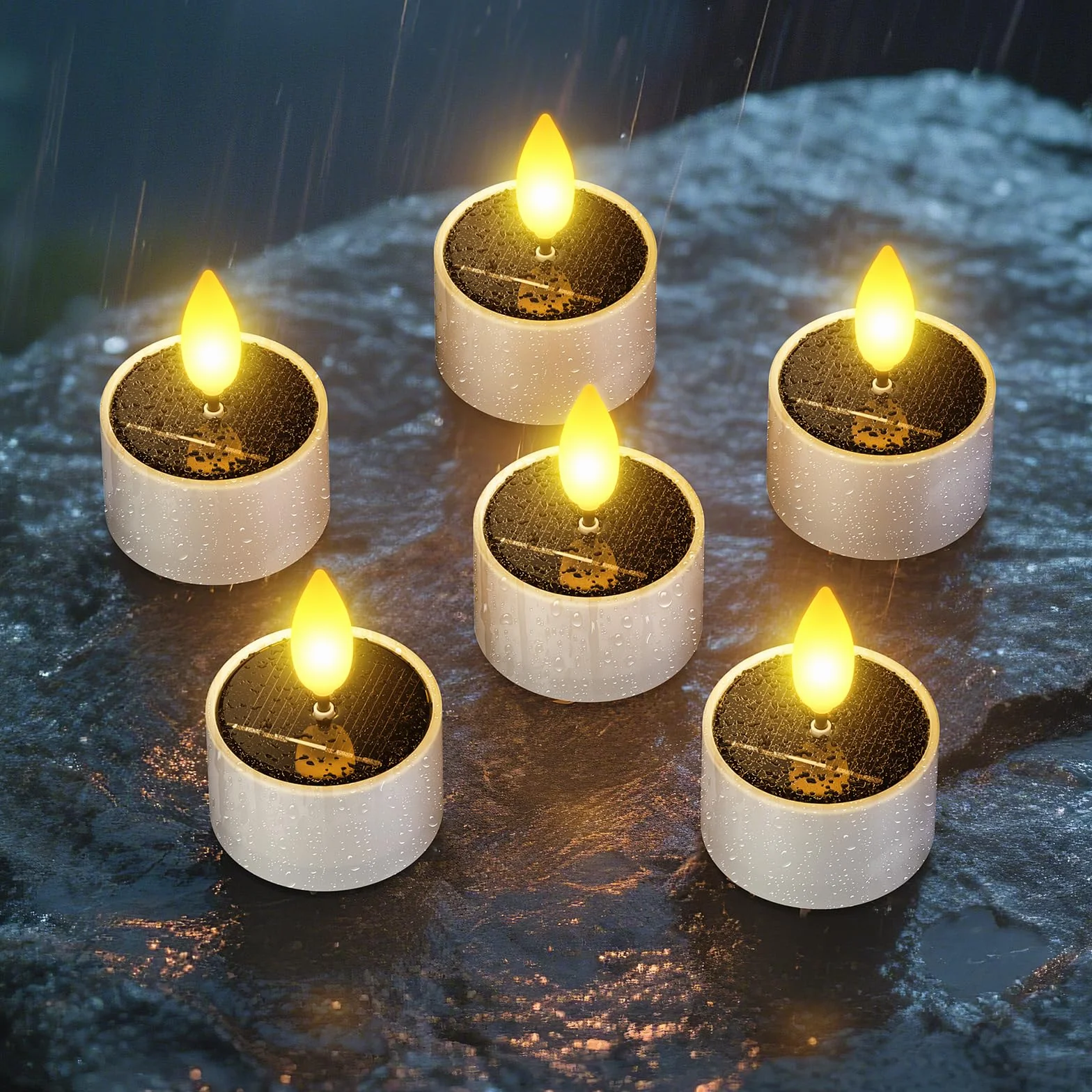 SoulBay Lot de 6 bougies chauffe-plat solaires LED étanches Dusk To Dawn rechargeables pour extérieur