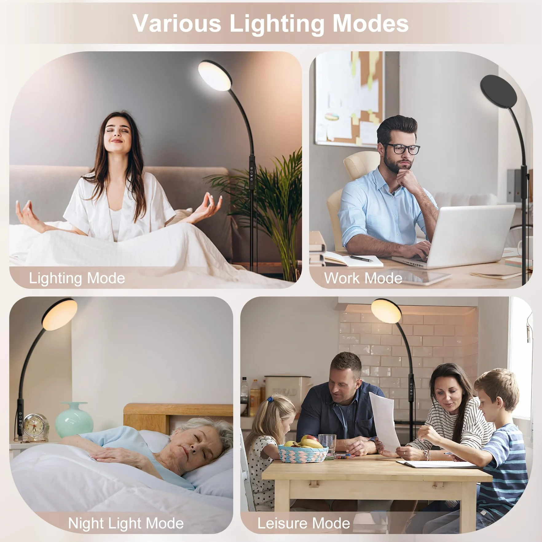 Mojimdo Lampadaire 20000 Lux Lampe à lumière du jour LED flexible intensité variable 5 couleurs 10 niveaux luminosité minuterie