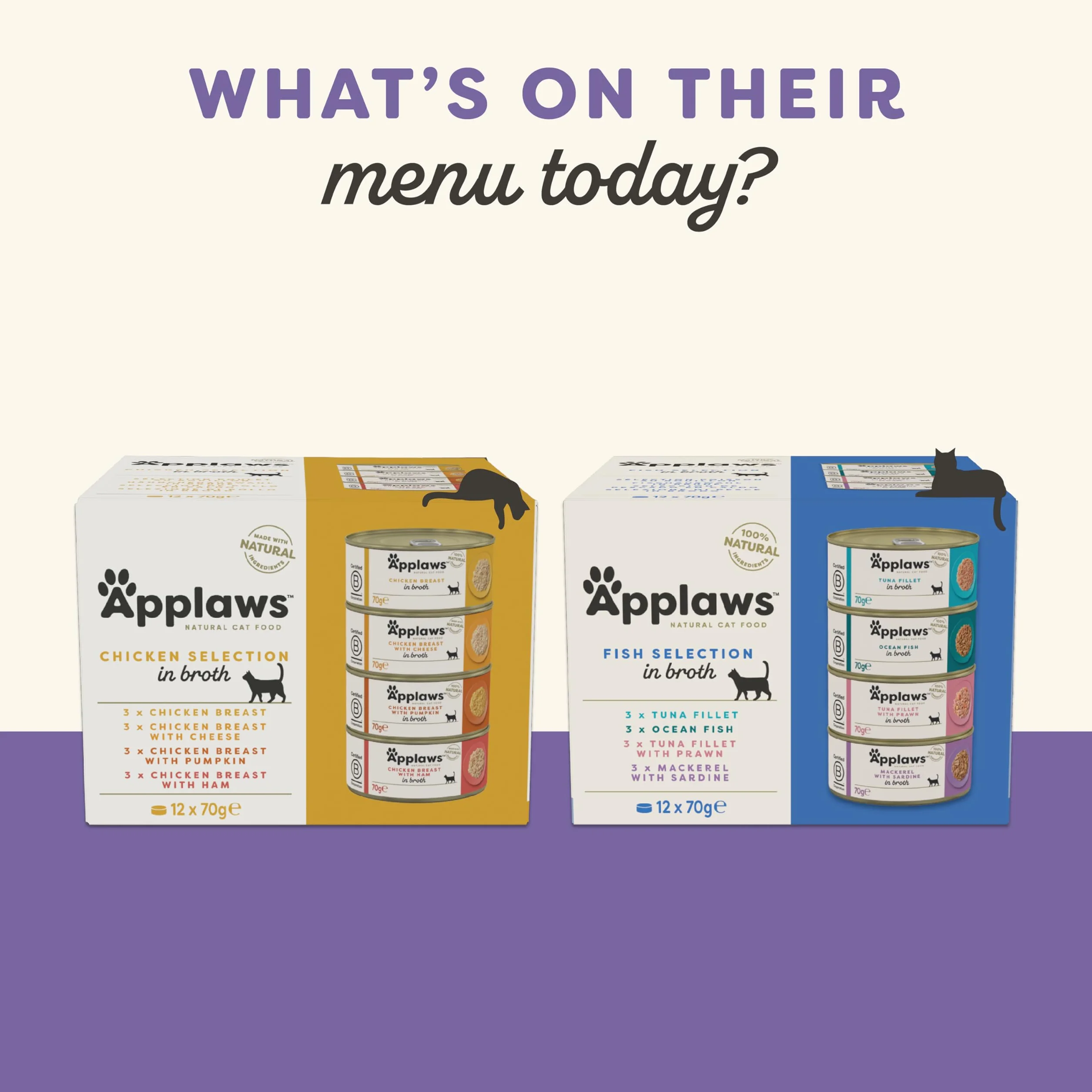 Applaws Nourriture humide naturelle en bouillon pour chats adultes thon poulet poisson de l'océan 12 boîtes 70 g
