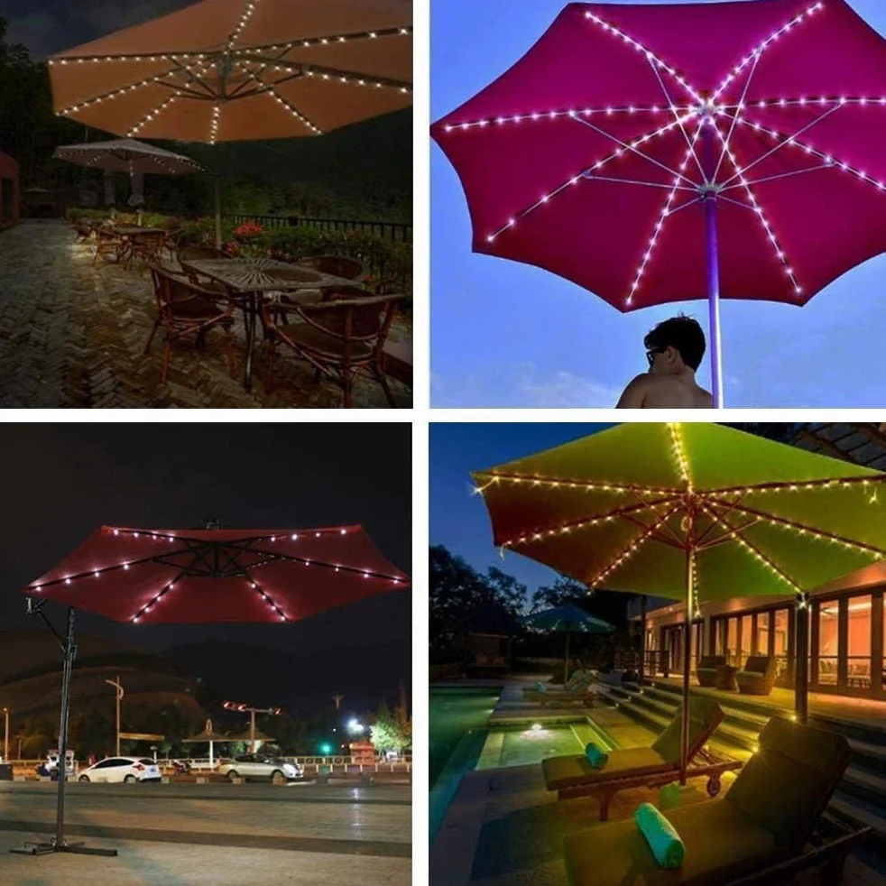 FTVOGUE Éclairage de Parasol Solaire 104 LED 8 Modes Guirlande Lumineuse pour Patio Extérieur (blanc chaud)