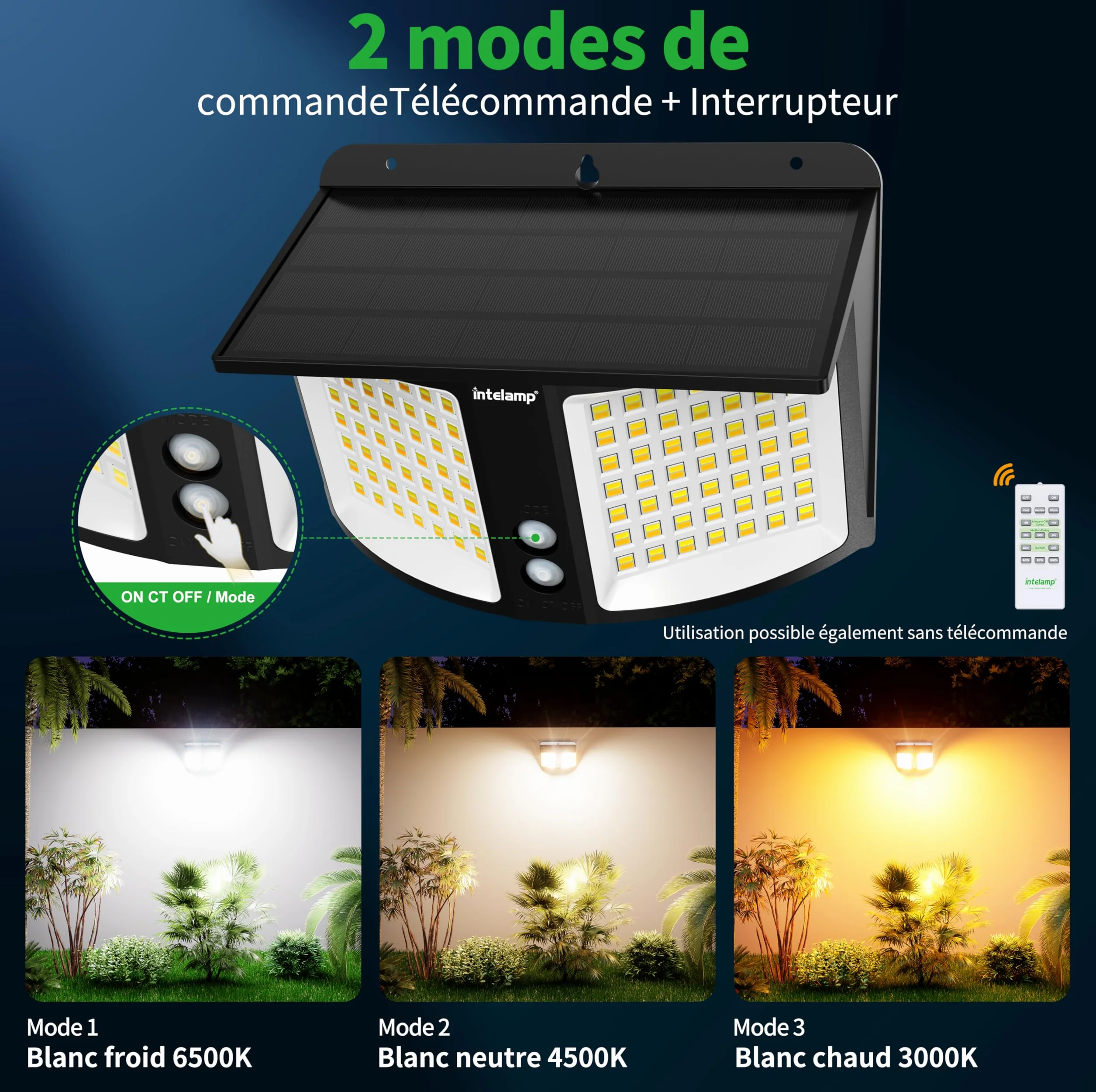 Lampe Solaire Exterieur 4000 mAh Projecteur avec Capteur Radar 180° 3 Températures de Couleur