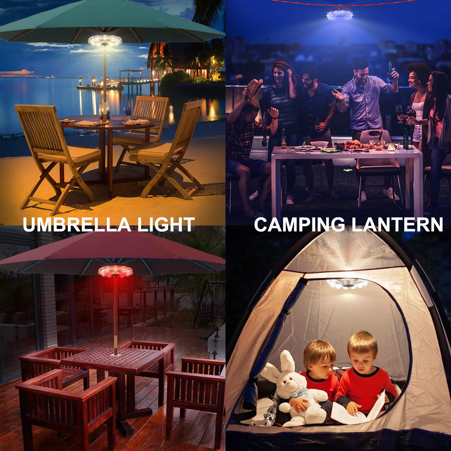 Lampes pour parasol avec ampoule transparente, Lumière de patio à piles avec télécommande RF, 12 couleurs changeantes