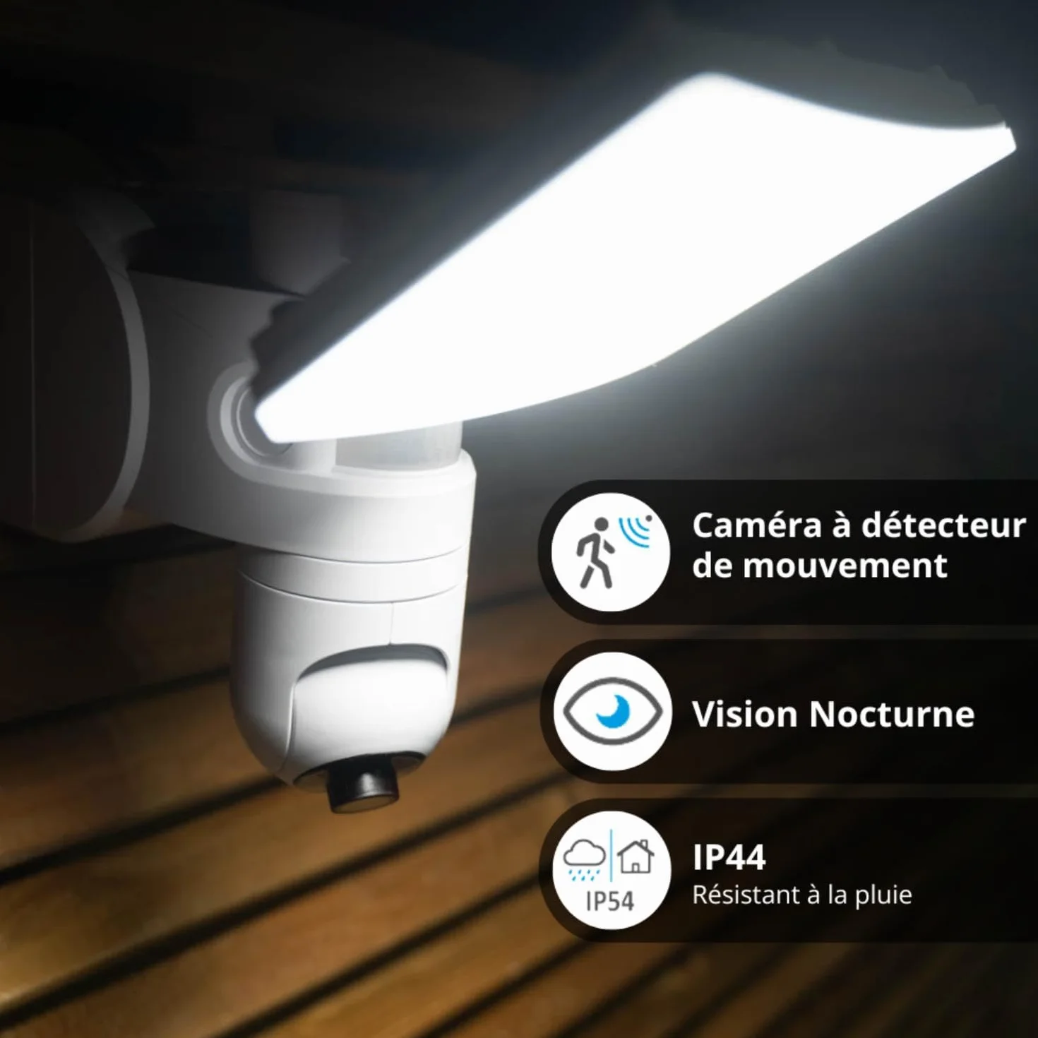 KOZII Projecteur Mural avec Caméra Intégrée 2200 Lumens Blanc Froid Détecteur de Mouvement Sécurité Extérieure
