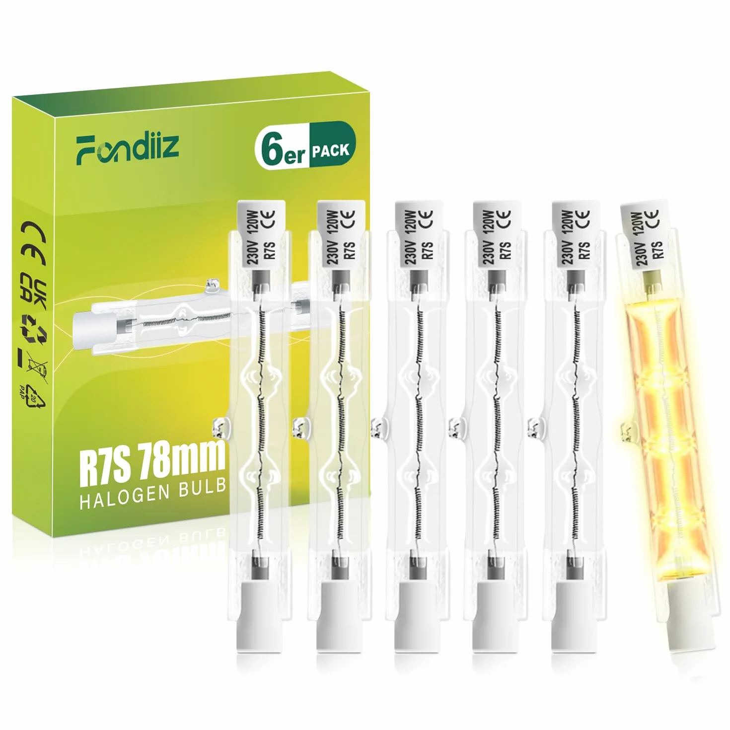 Lot 6 Ampoules R7s 78mm 120W Halogène 2000LM 2800K Blanc Chaud Dimmable J78