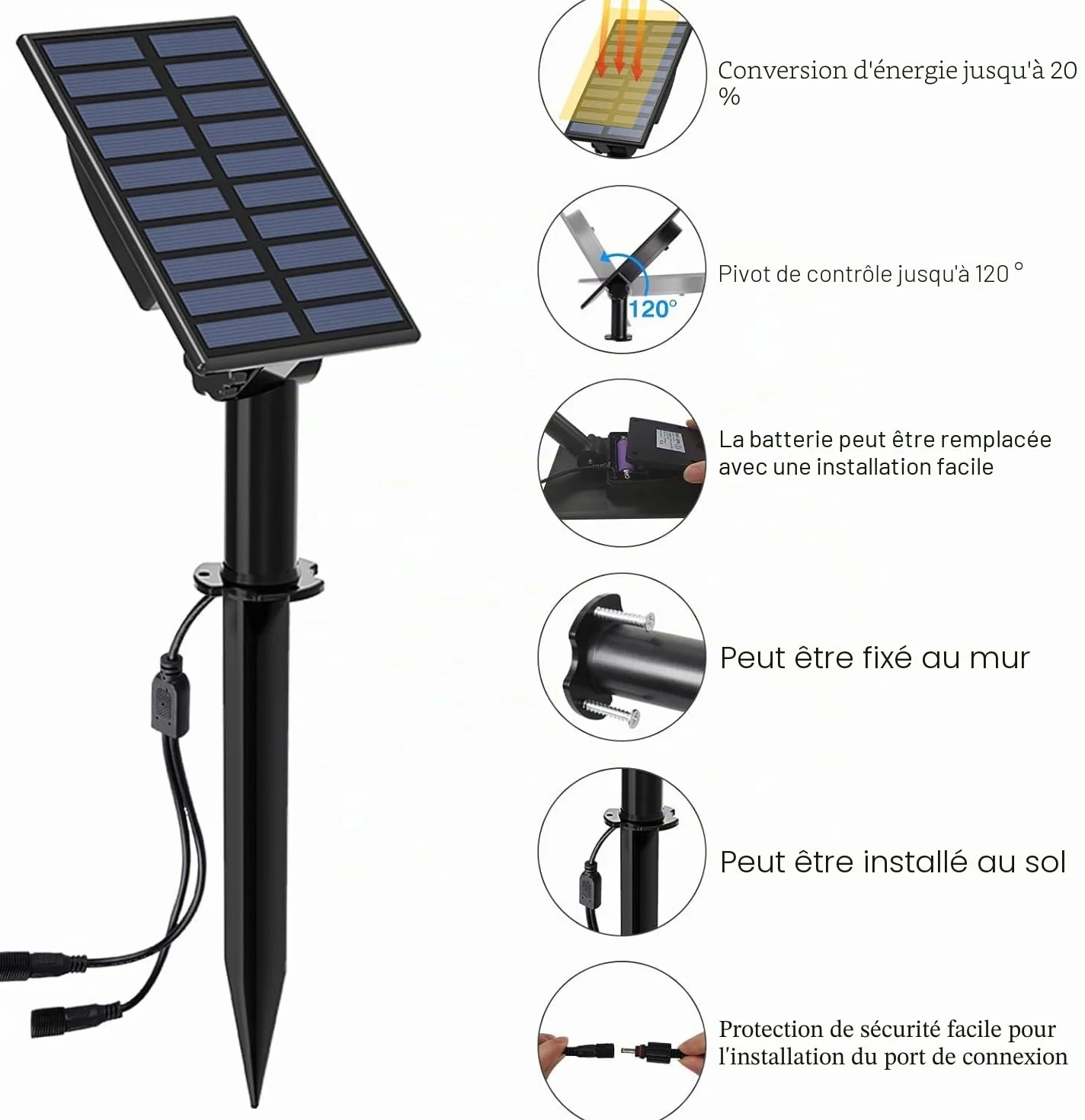 T-SUN Lampe Solaire Jardin Spot IP65 Etanche Extérieur 3000K Jaune Chaud