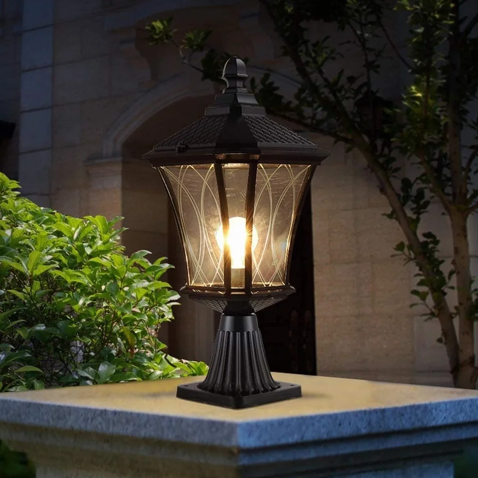 Aluminium retro imperméable pilier extérieur E27 lampe de colonne antirouille métal moulé sous pression
