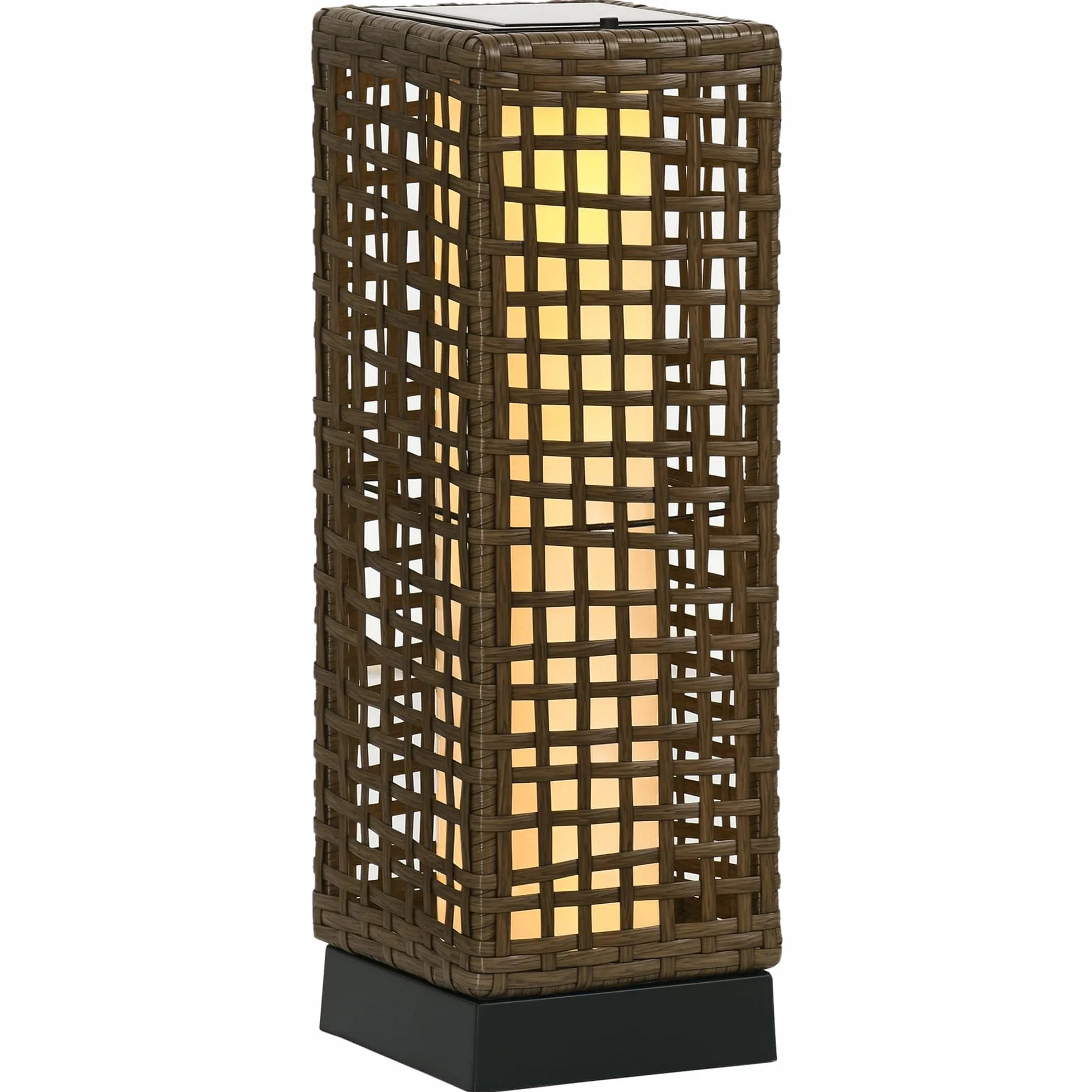 Outsunny Lampadaire solaire extérieur en résine tressée, rechargeable avec capteur, LED, 46 cm, sable