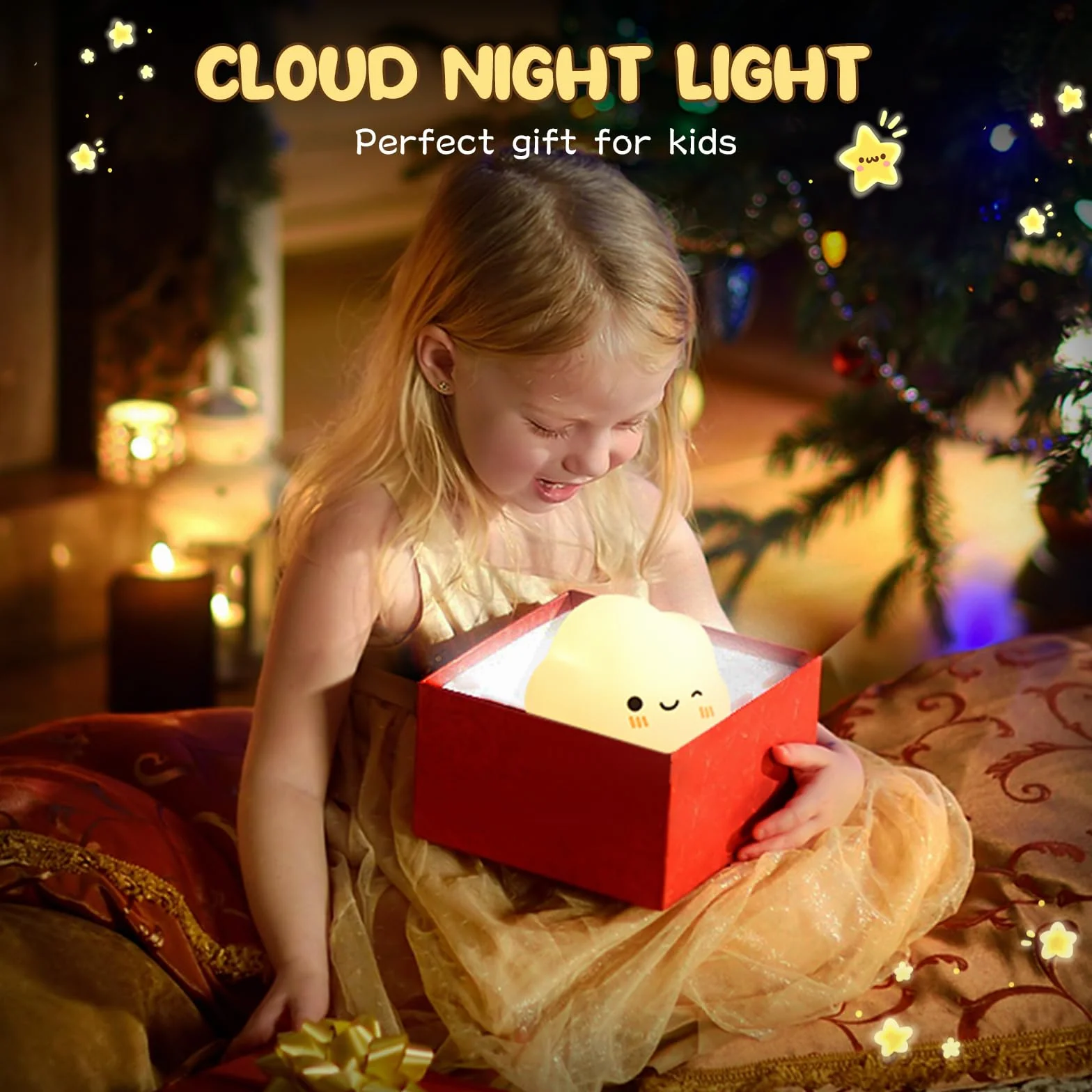 Diboniur Veilleuse Bébé Nuage Rechargeable, 7 Couleurs 3 Luminosité, Lampe de Chevet Enfant