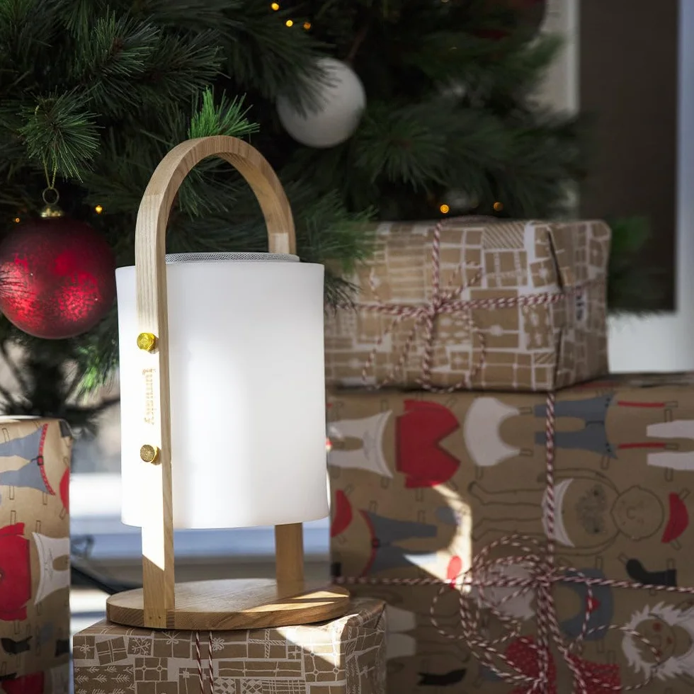 Lumisky Lampe enceinte bluetooth sans fil WOODY PLAY LED blanc/multicolore dimmable H37cm avec télécommande