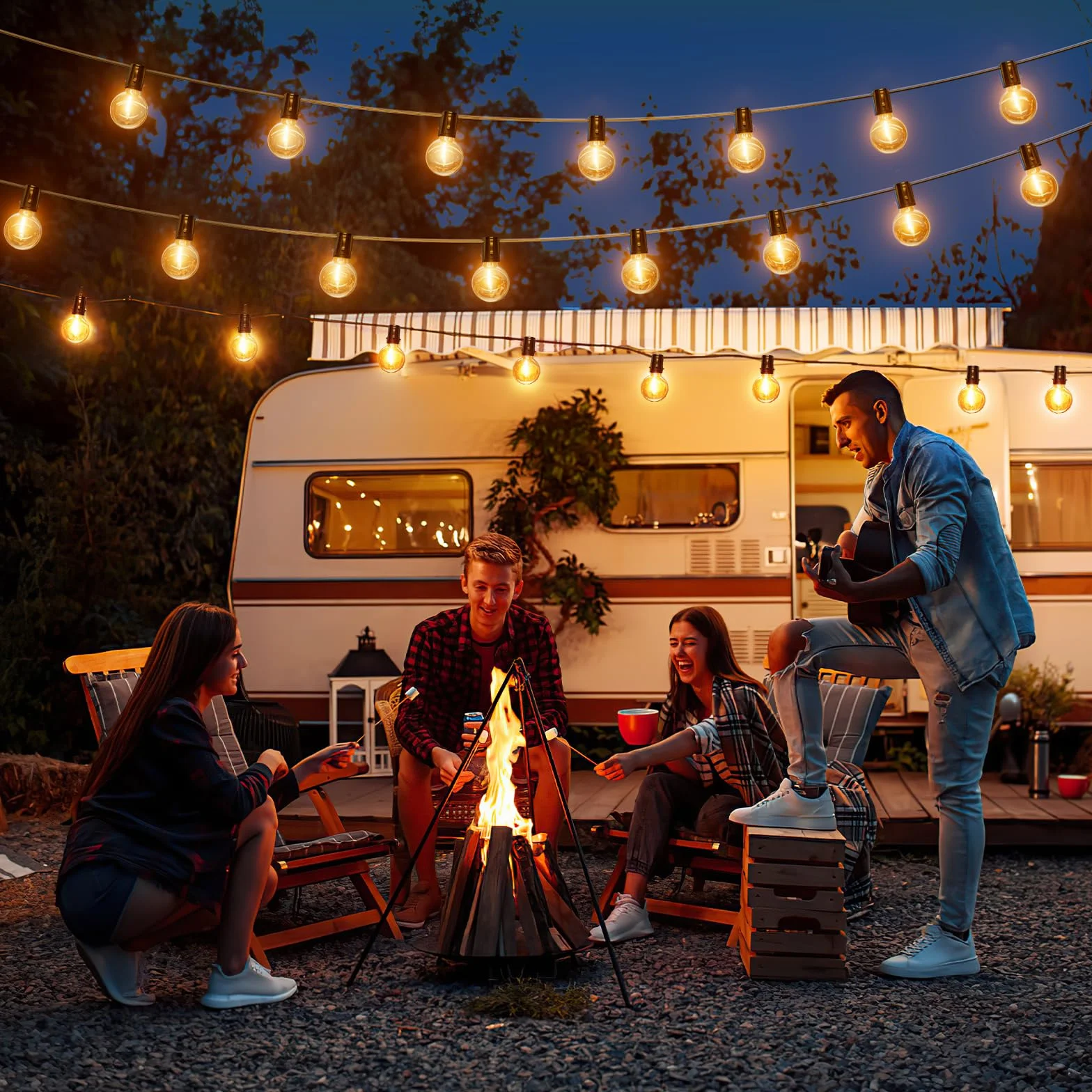 FIFlying Guirlande Guinguette Exterieur 9M/29FT G40 12+1 LED Lumineuse 2700K Blanc Chaud Imperméable