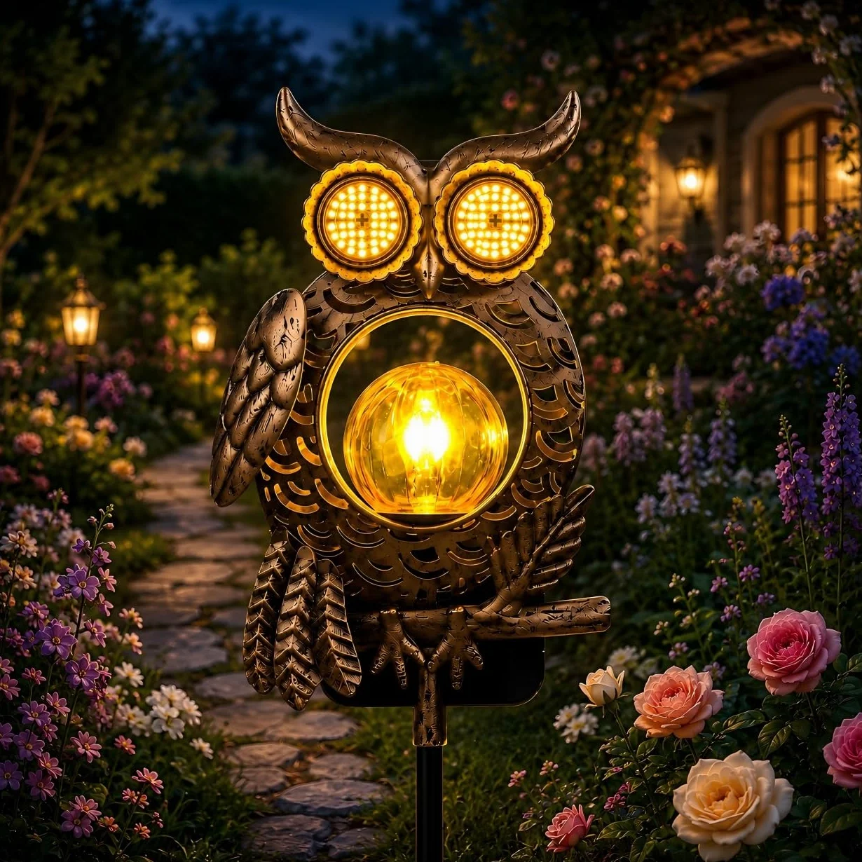 Lampes solaires extérieur hibou IP65 décoration jardin étanchéité